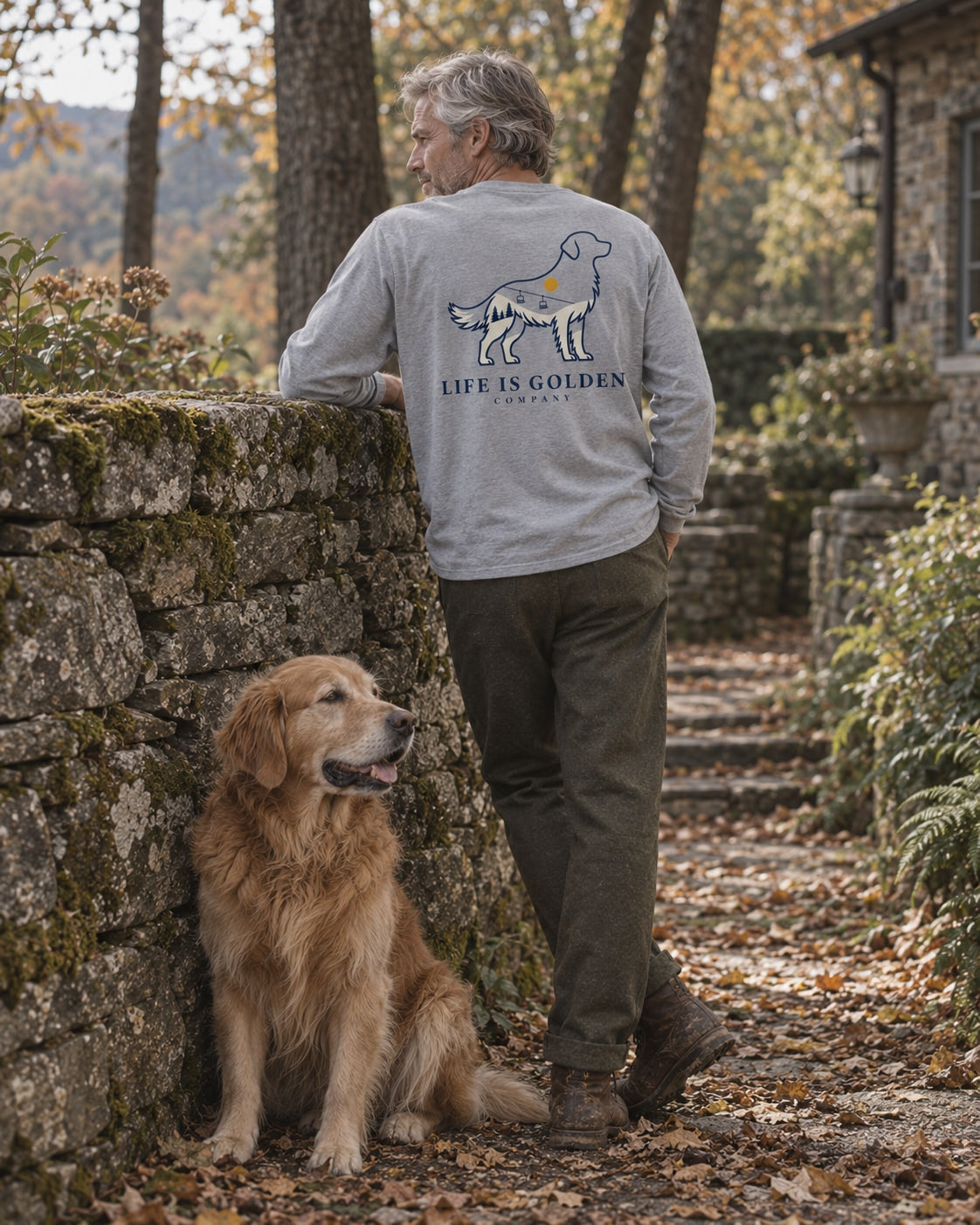 mountain golden long sleeve styled in a candid Life Is Golden heritage lifestyle scene