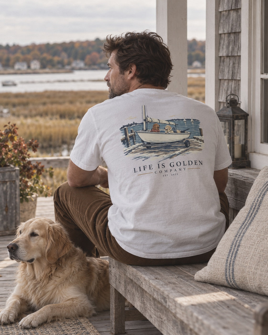 frostbite fleet heavyweight tee styled in a candid Life Is Golden heritage lifestyle scene