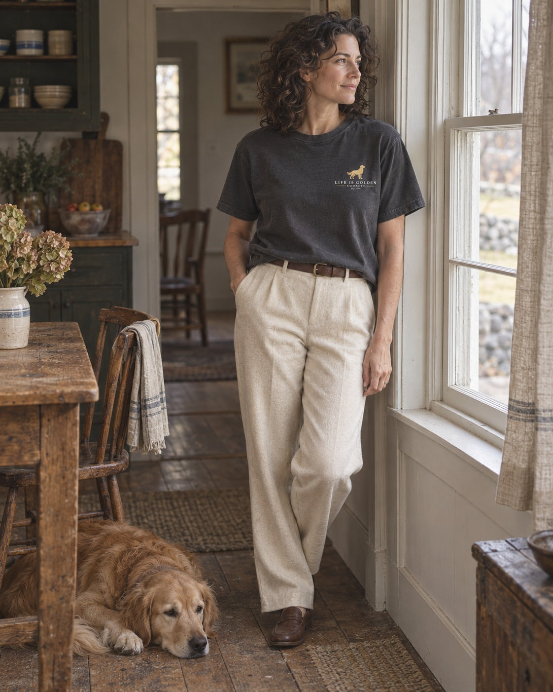 kit manager heavyweight tee styled in a candid Life Is Golden heritage lifestyle scene