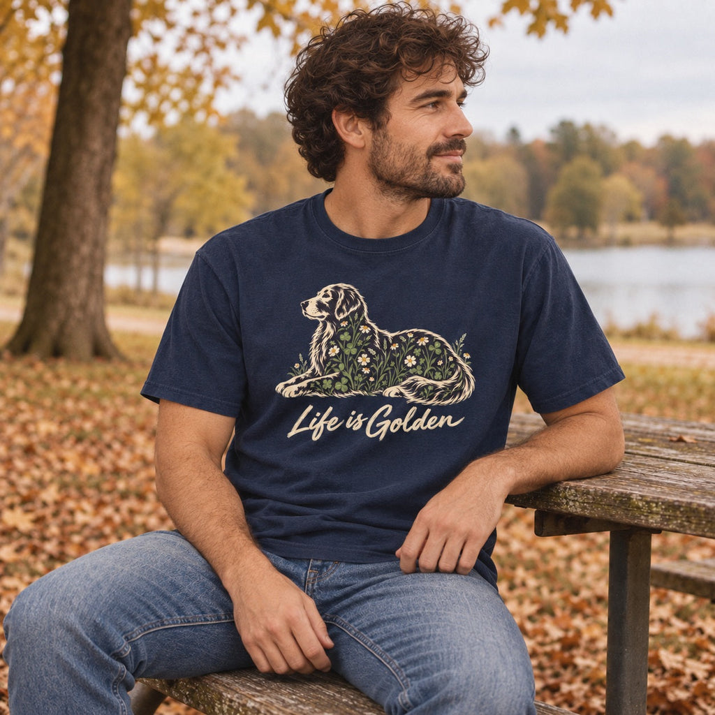Wildflower Golden Heavyweight Tee — context (revised artwork)