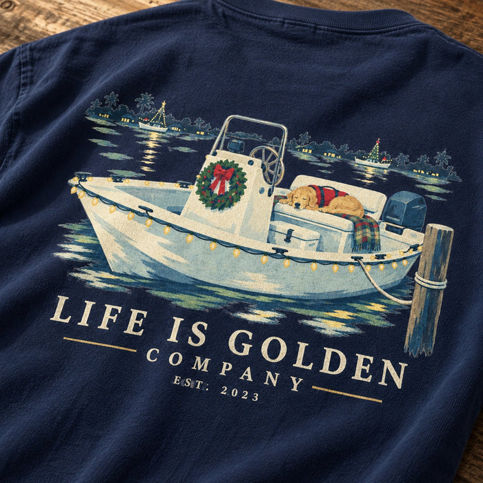 Parade Captain Heavyweight Tee — True Navy — close-up print and fabric detail