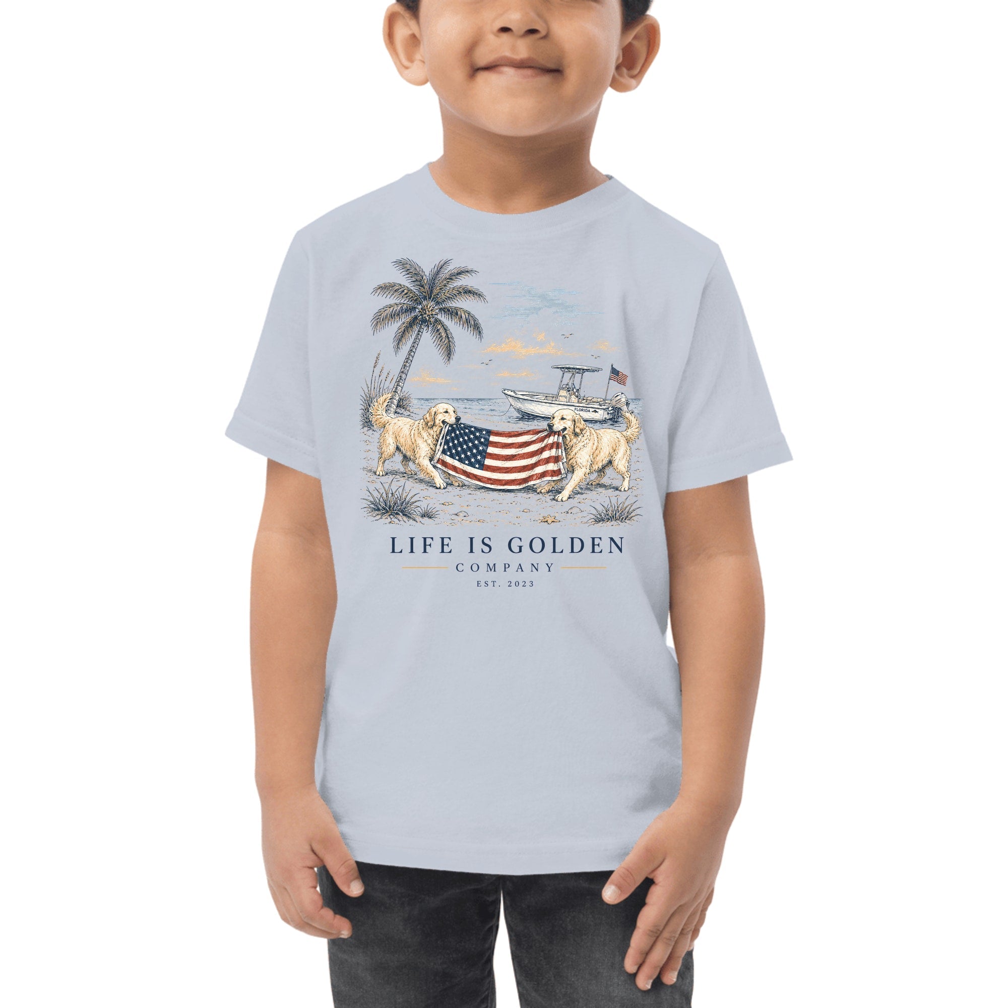 Red, White & English Cream Toddler Tee — Light Blue