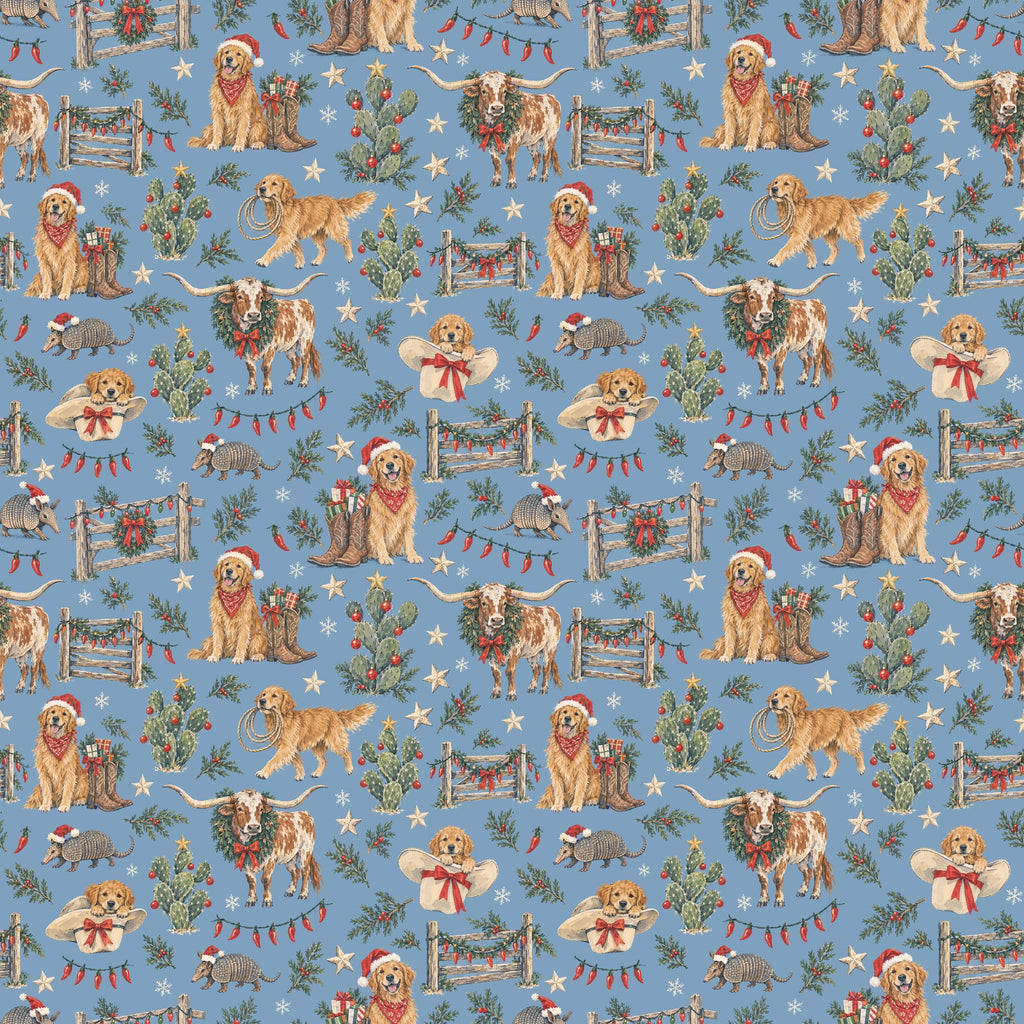 Lone Star Christmas Wrapping Paper — the print, a 24 in square