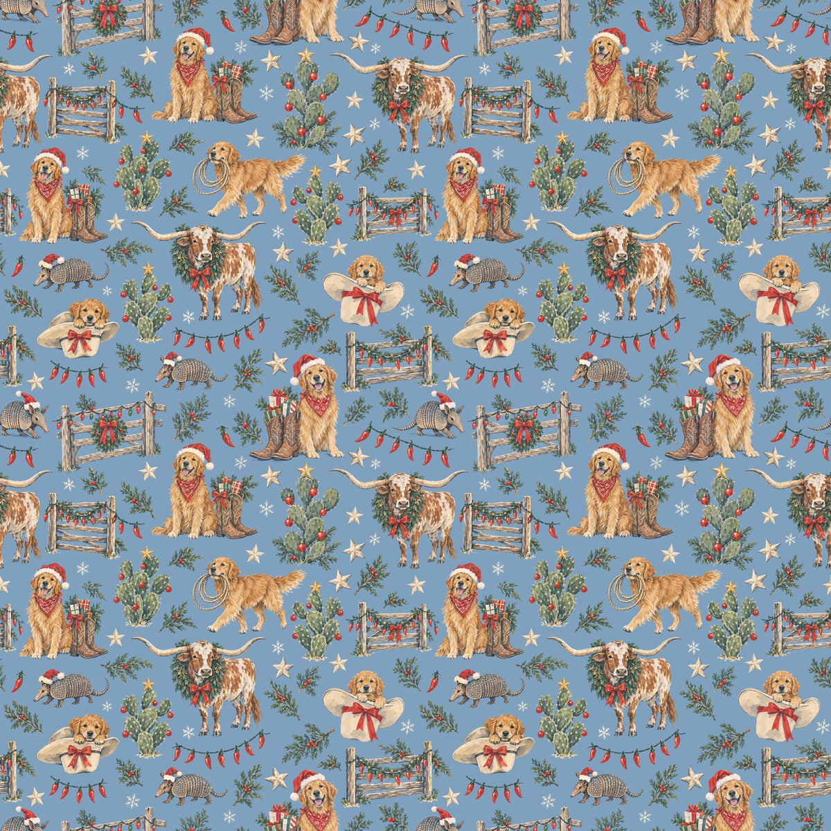 Lone Star Christmas Wrapping Paper — the print, a 24 in square