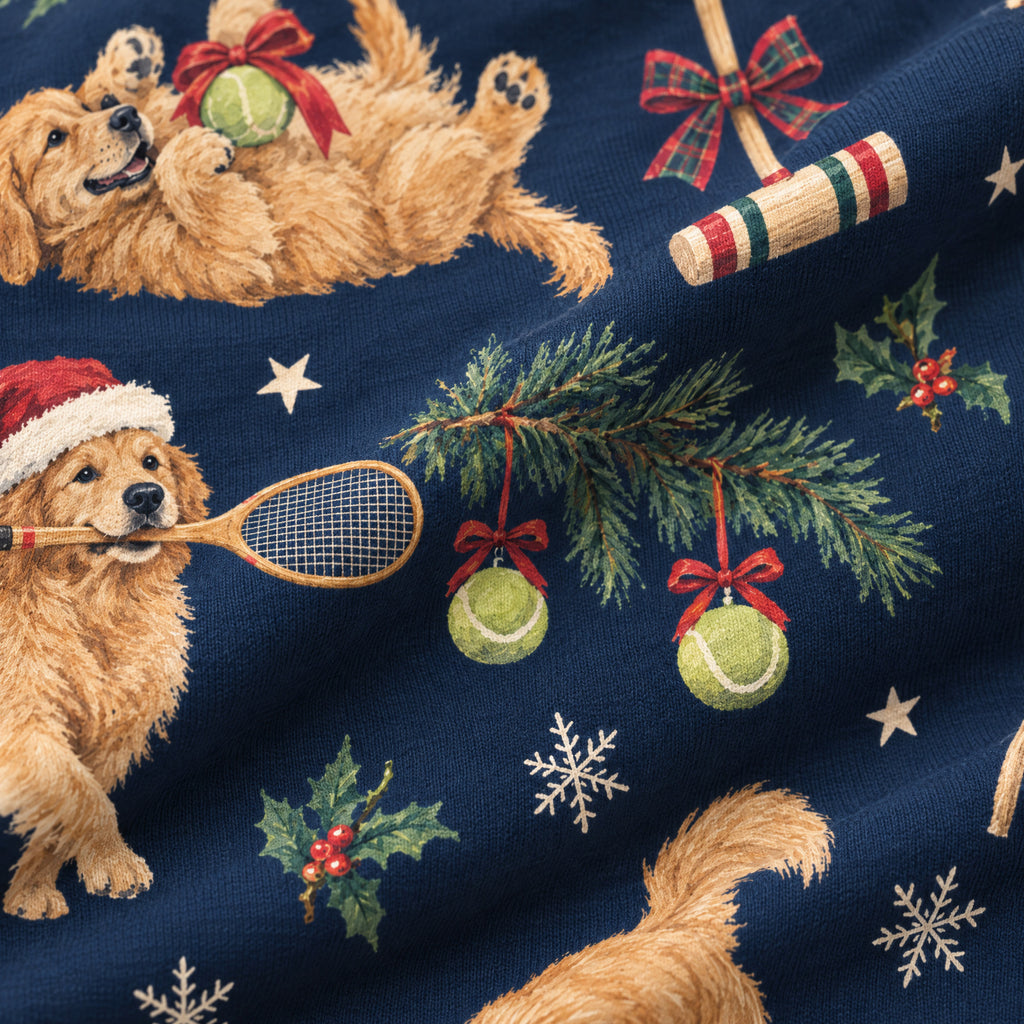 Christmas at the Club Wide-Leg Pajama Pants — close-up of the print