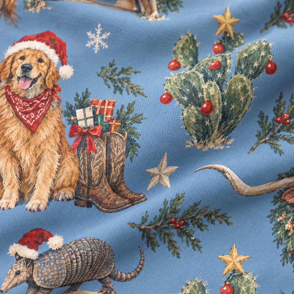 Lone Star Christmas Wide-Leg Pajama Pants — close-up of the print