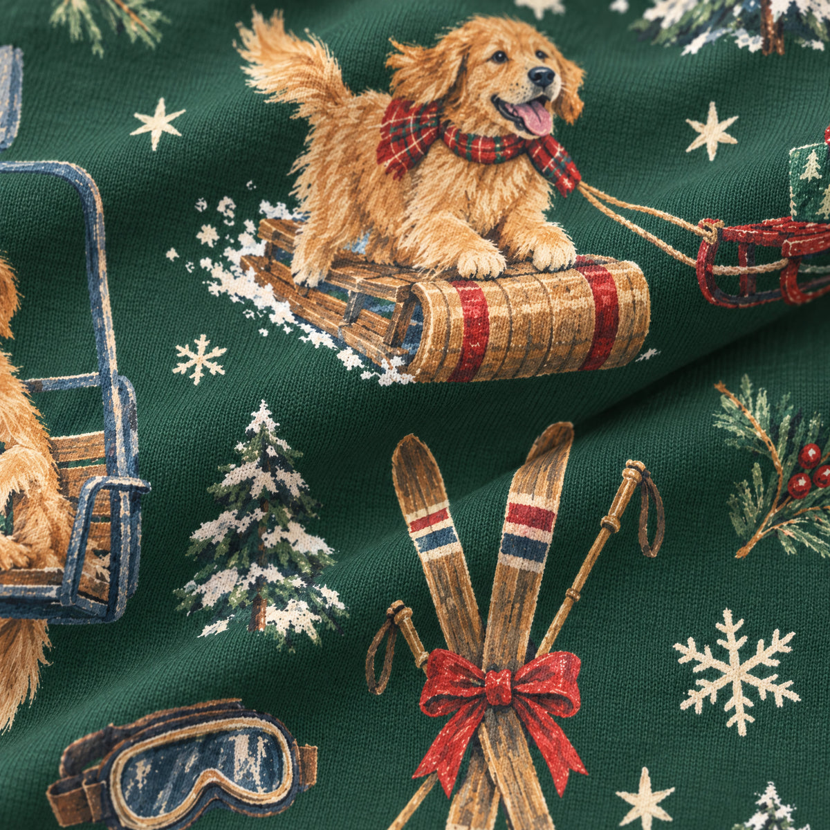 Après-Ski Goldens Wide-Leg Pajama Pants — close-up of the print