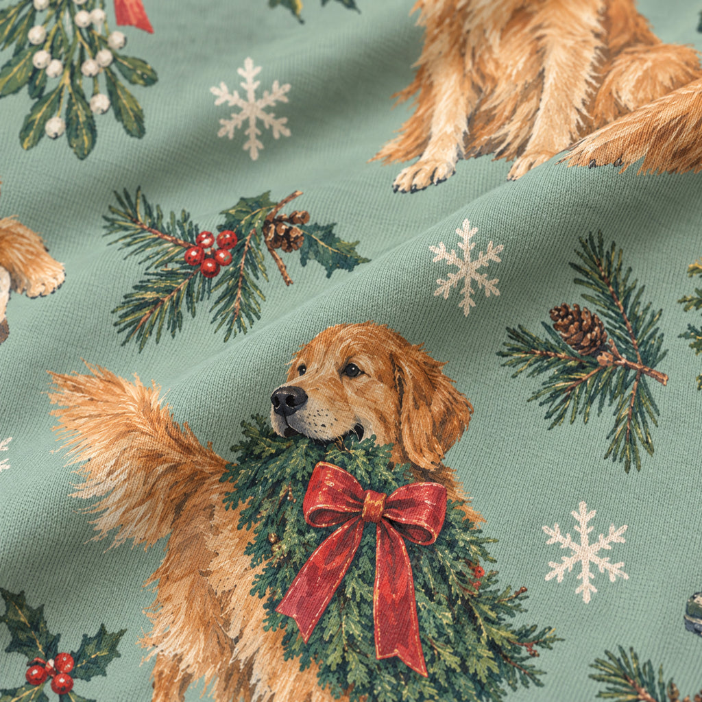 Retrieving Christmas Wide-Leg Pajama Pants — close-up of the print