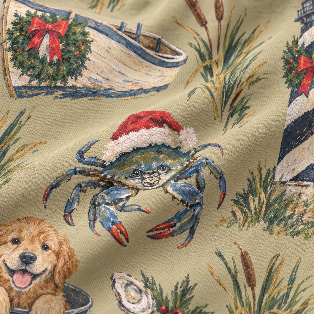 Crab Pot Christmas Kids' Lounge Pants — close-up of the print