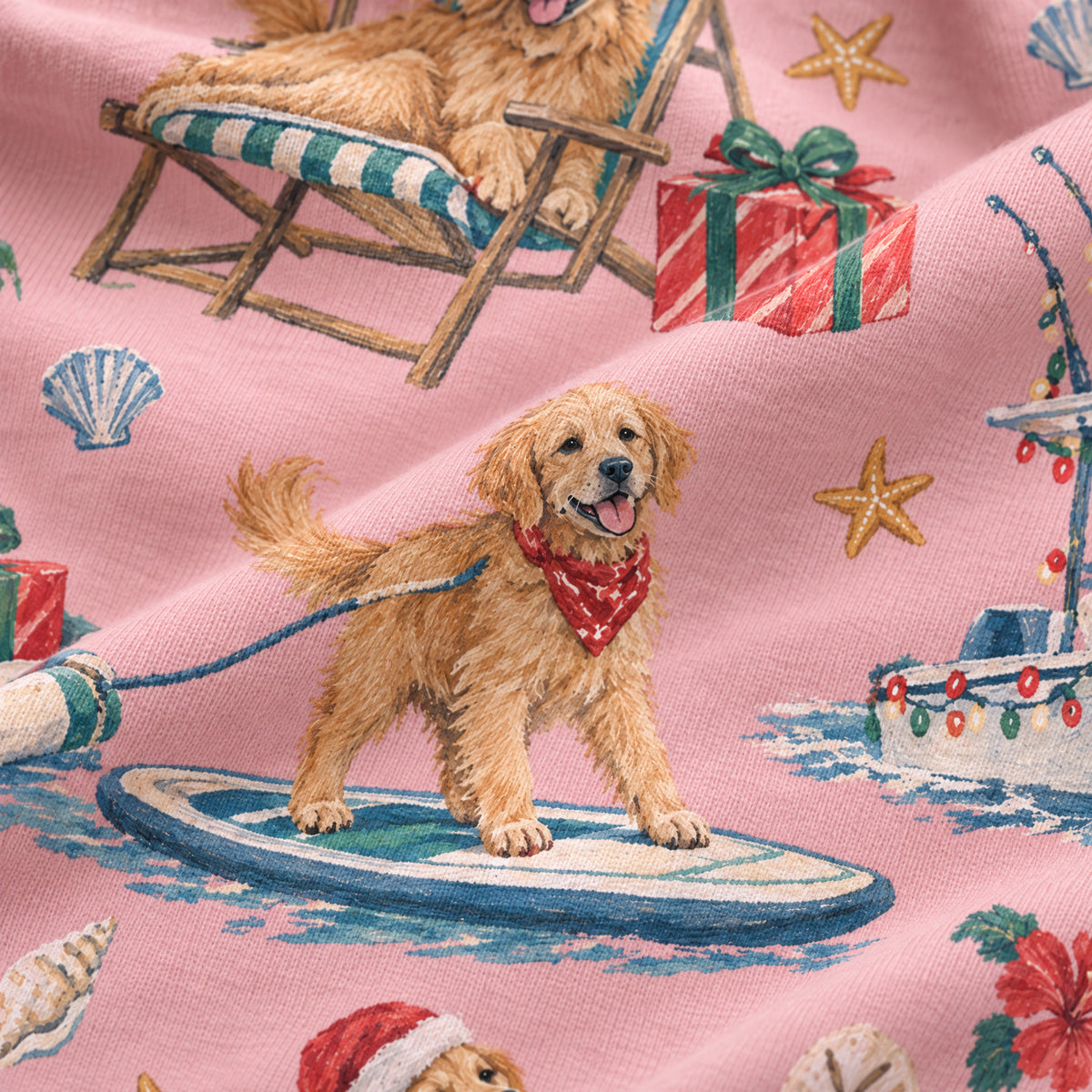 Sunshine State Santa Kids' Lounge Pants — close-up of the print