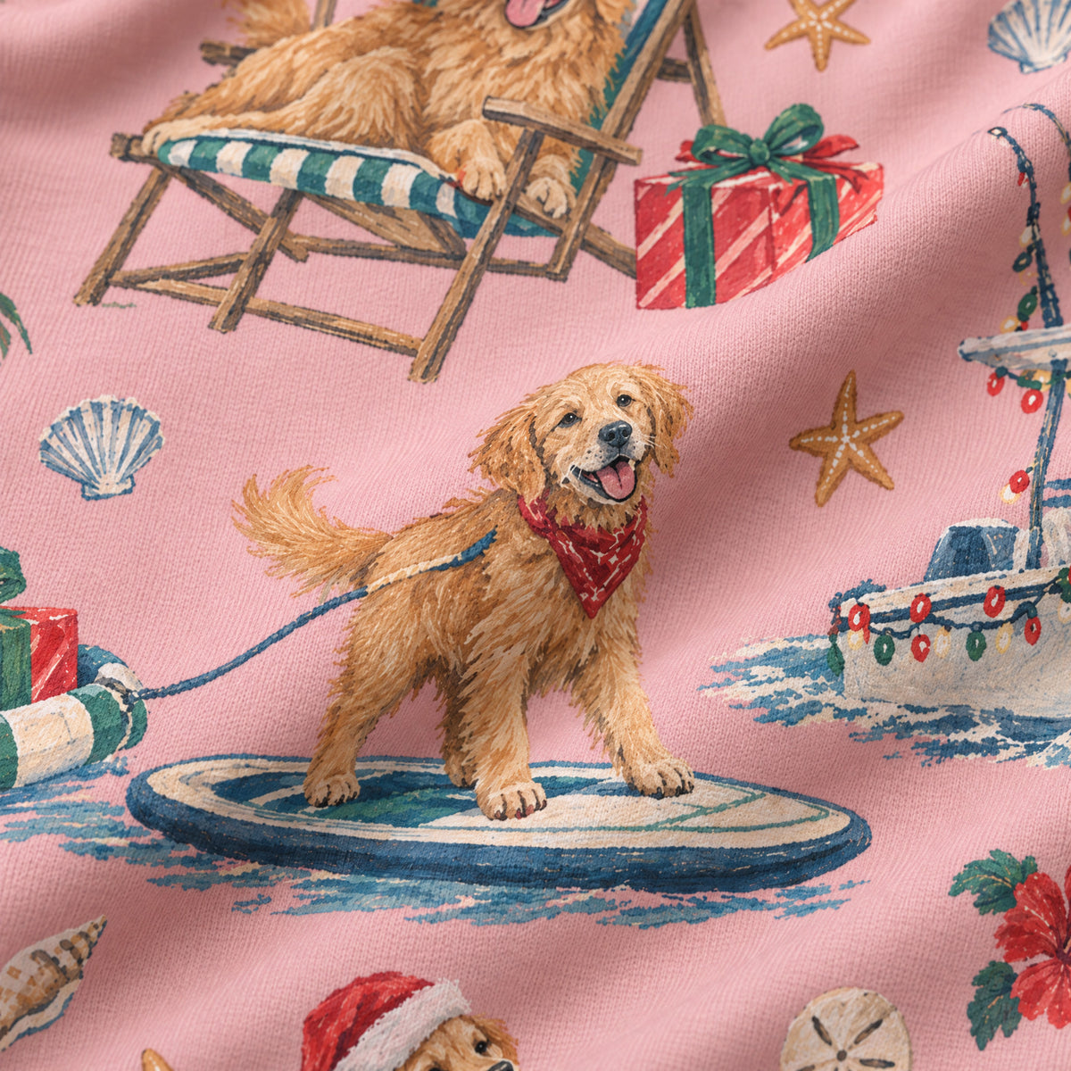 Sunshine State Santa Wide-Leg Pajama Pants — close-up of the print