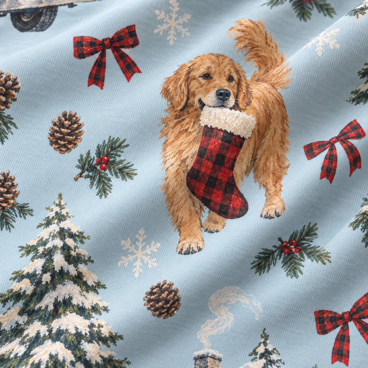 Tree Farm Christmas Wide-Leg Pajama Pants — close-up of the print