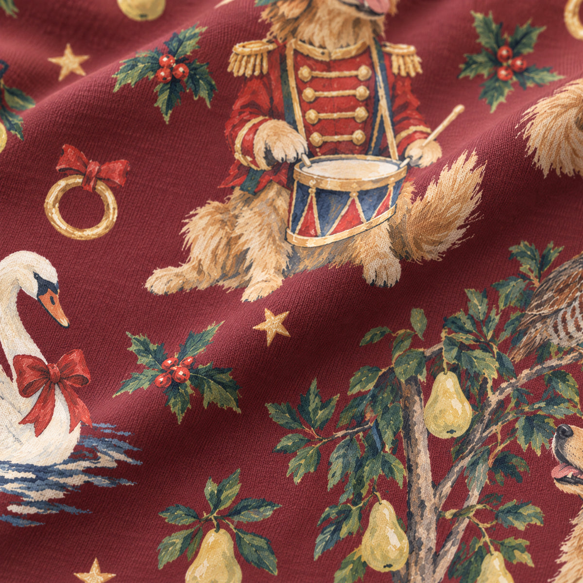 Five Golden Rings Wide-Leg Pajama Pants — close-up of the print