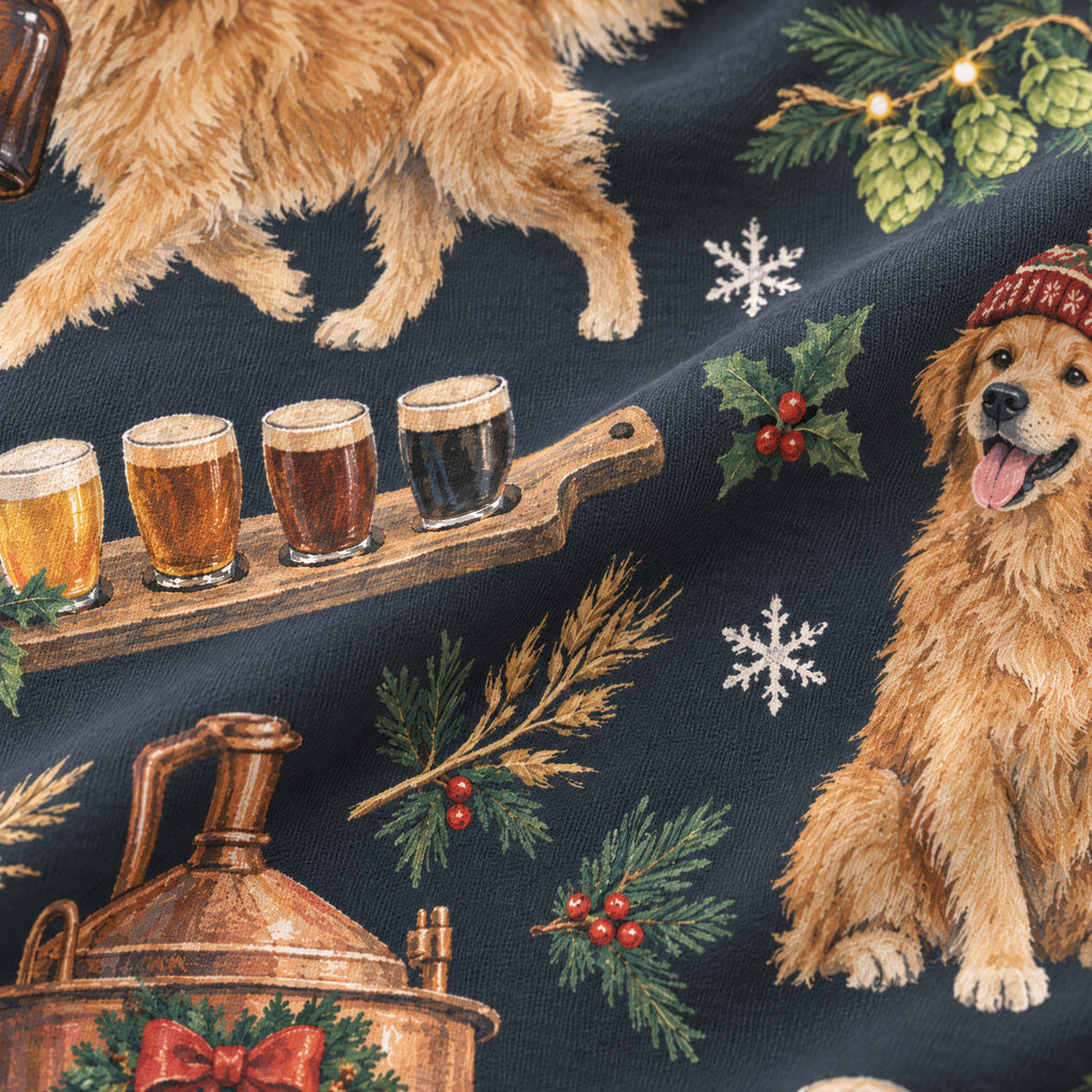 Brewmaster's Christmas Wide-Leg Pajama Pants — close-up of the print