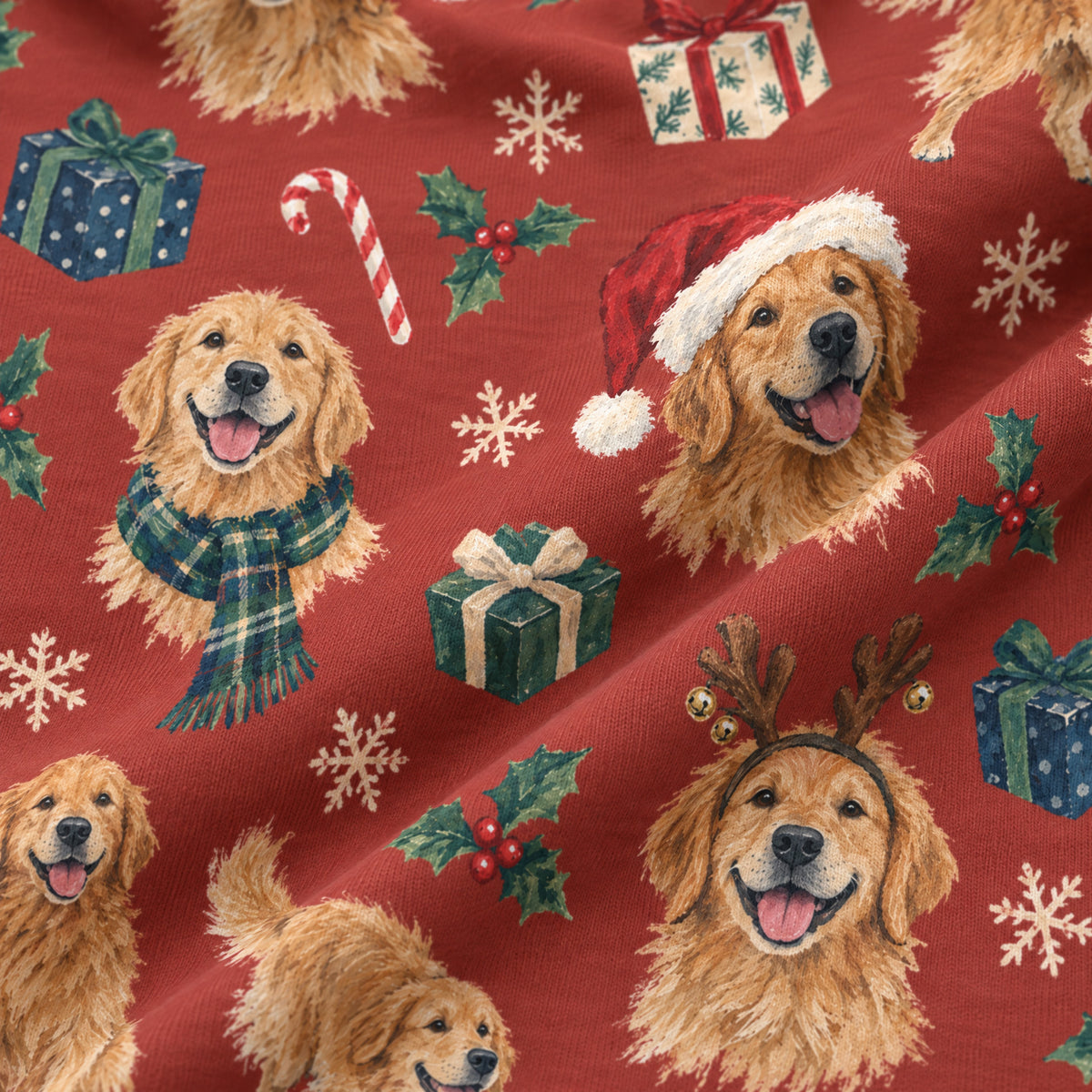 Santa Paws Wide-Leg Pajama Pants — close-up of the print