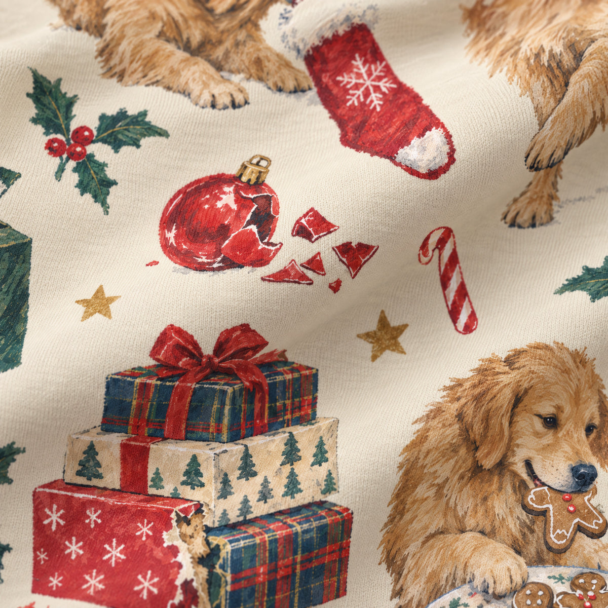 Naughty & Nice Wide-Leg Pajama Pants — close-up of the print