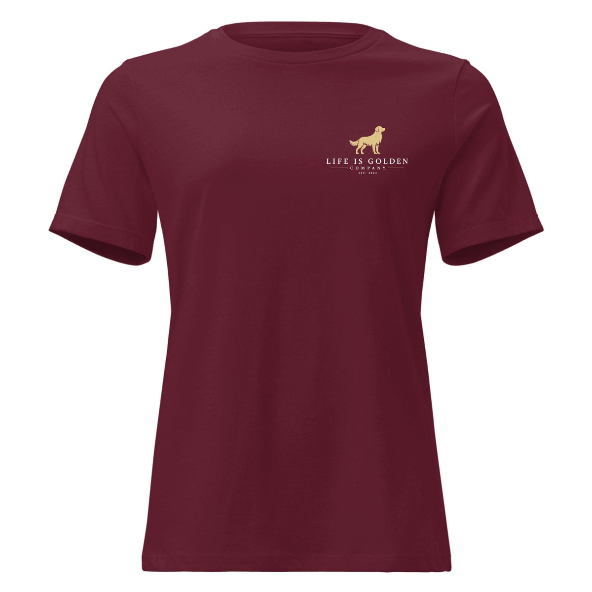 Forest Golden Women's Relaxed Tee — Maroon (front)
