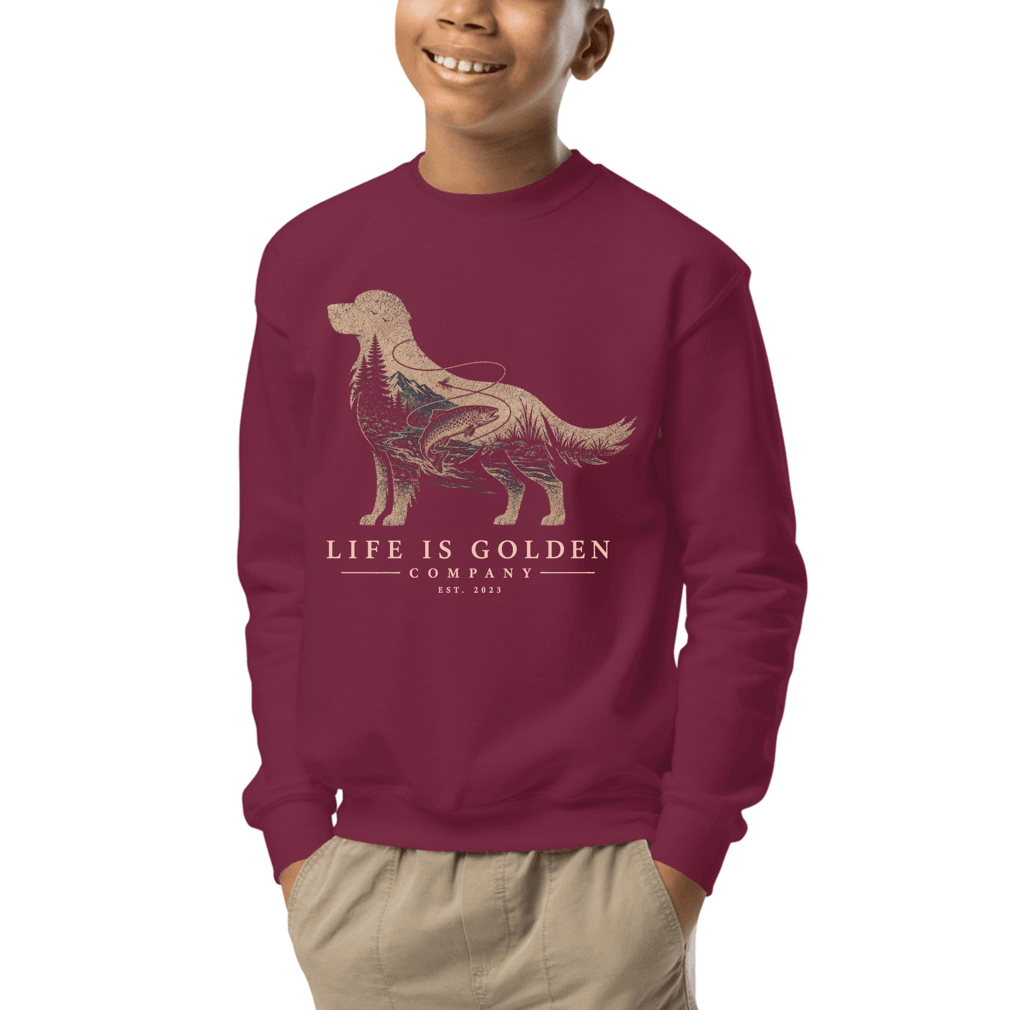 The Riverbend Golden Youth Crewneck — Maroon