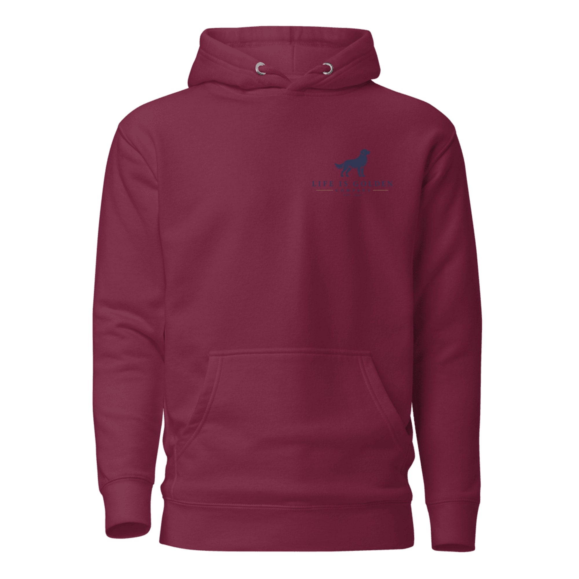 The Woody Hoodie — Maroon (front)