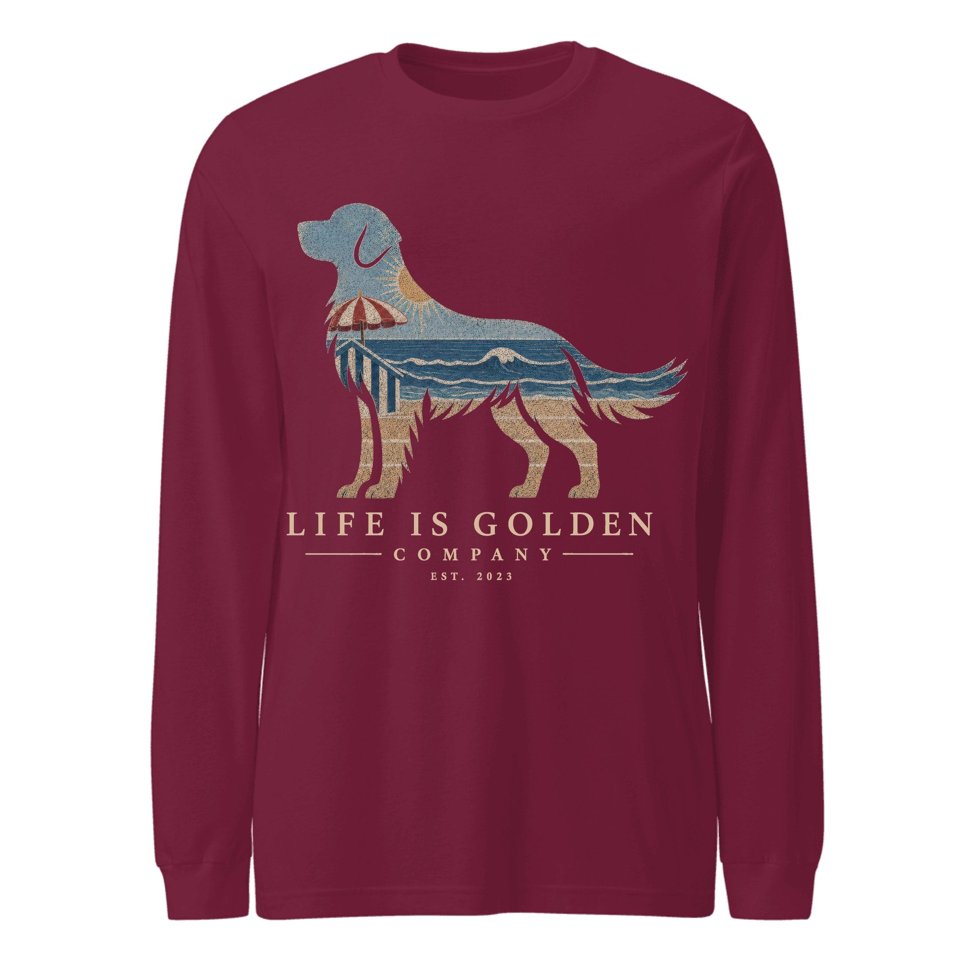 The Beach Day Golden Long-Sleeve — Maroon