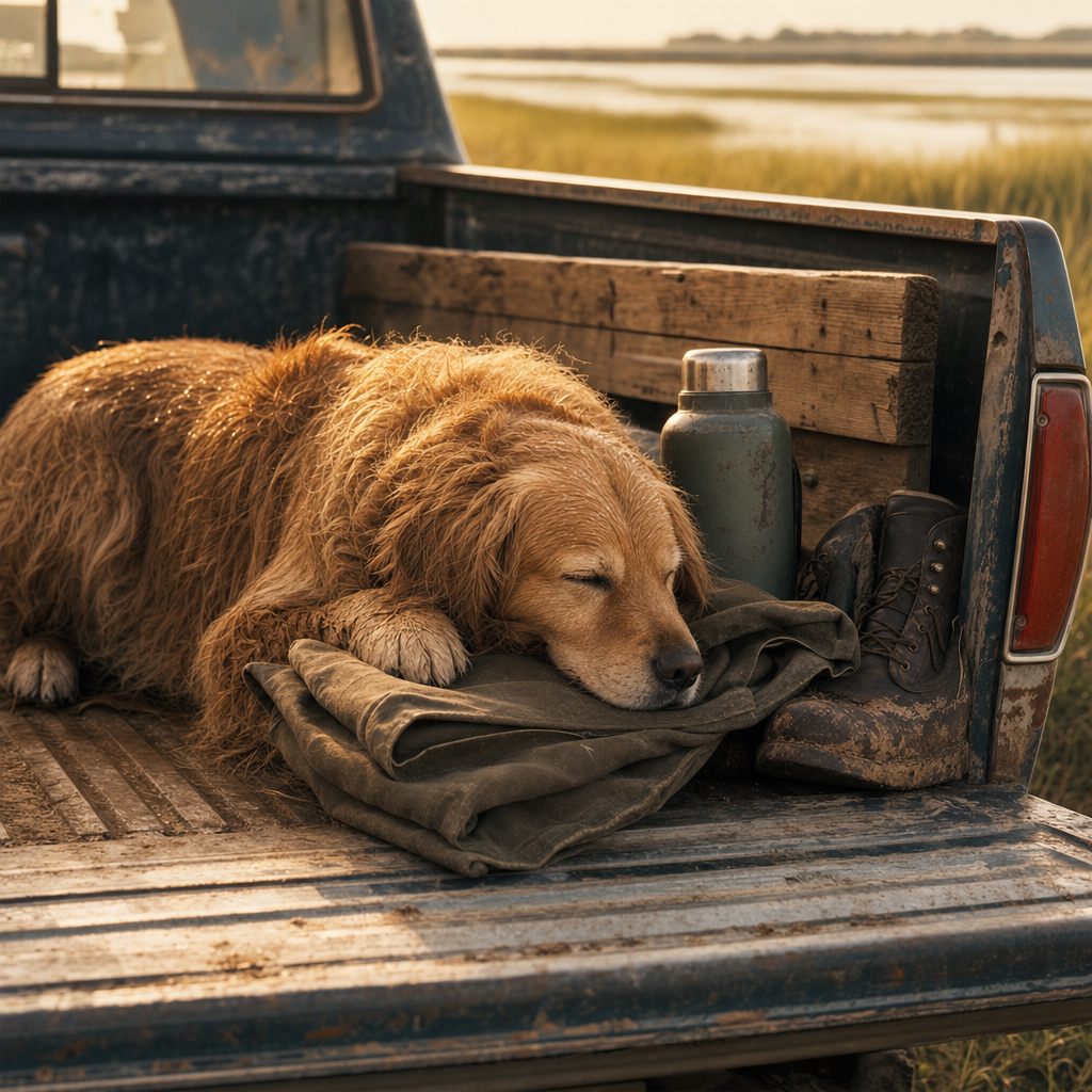 Gravel pull-off · a well-earned tailgate nap
