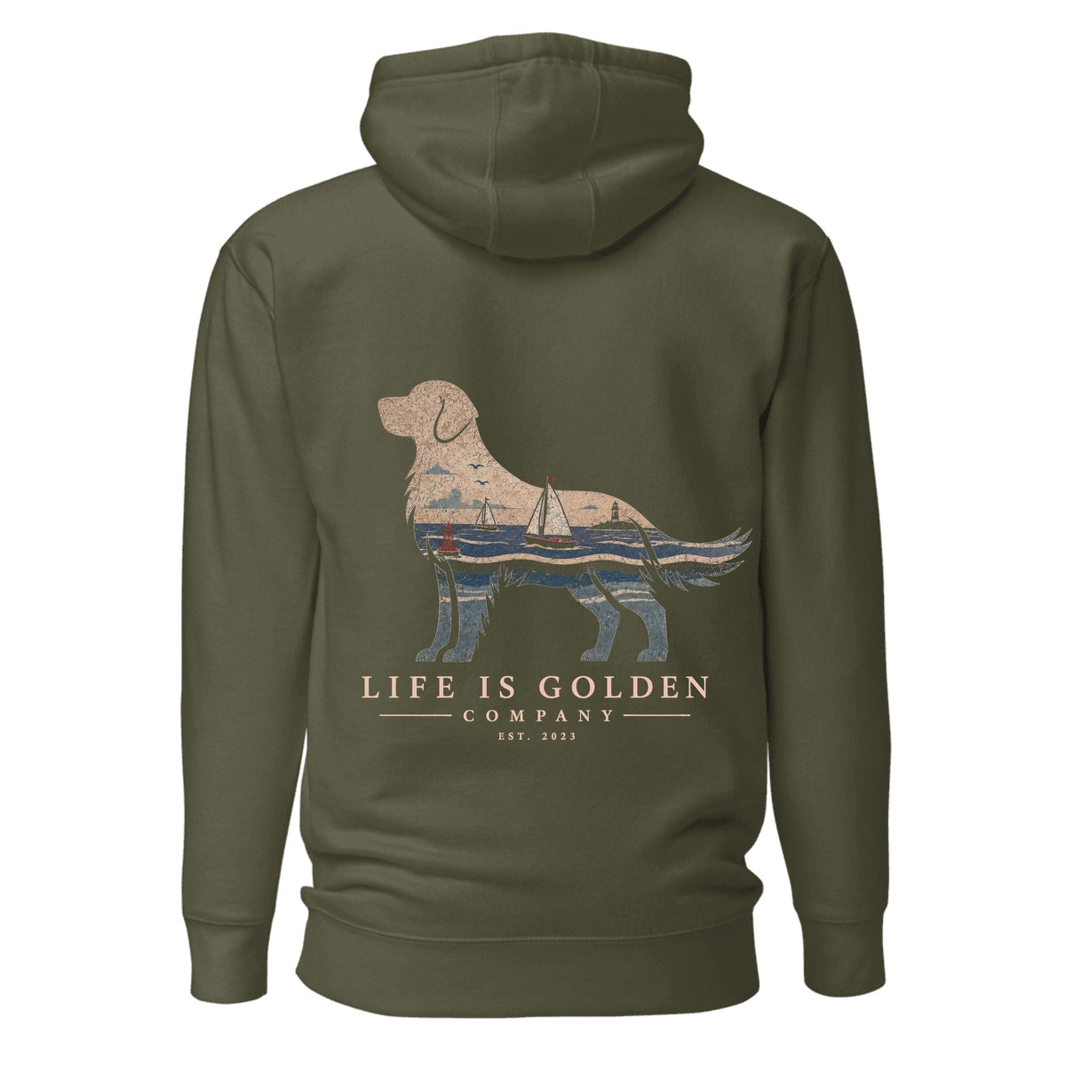 The Harborside Golden Hoodie — Military Green