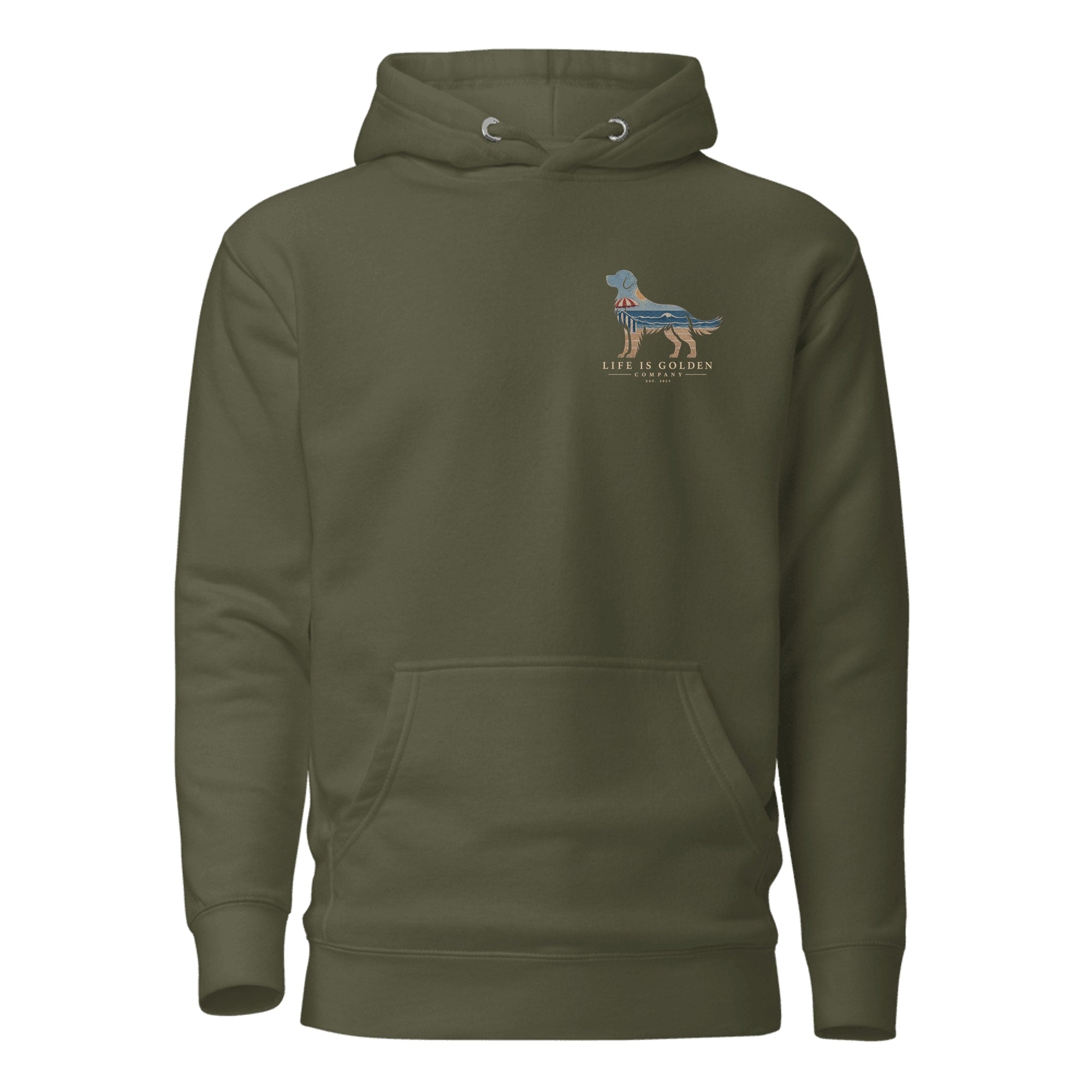 The Beach Day Golden Hoodie — Military Green (front)