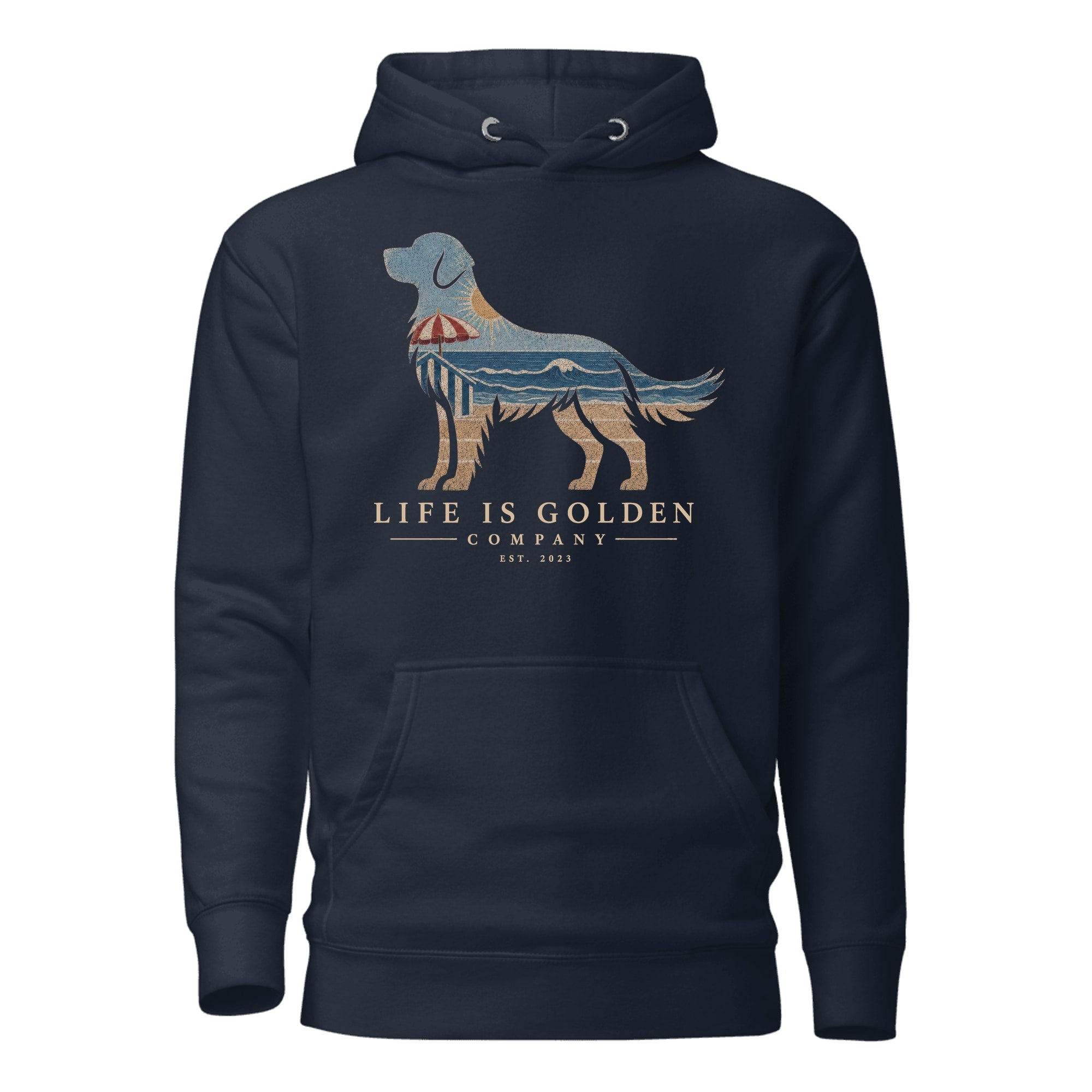 The Beach Day Golden Hoodie — Navy Blazer