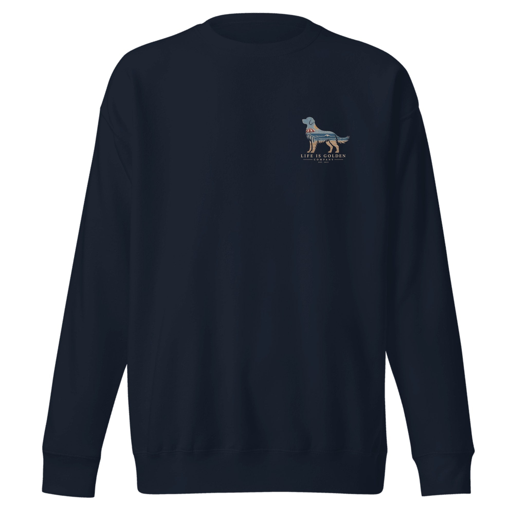 The Beach Day Golden Crewneck — Navy Blazer (front)