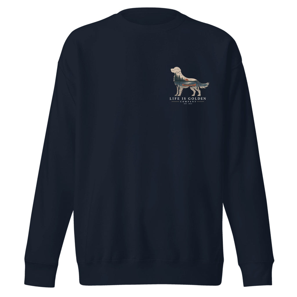 The Still Water Golden Crewneck — Navy Blazer (front)