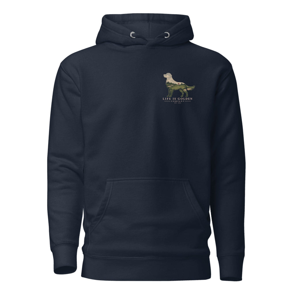 The Fairway Golden Hoodie — Navy Blazer (front)