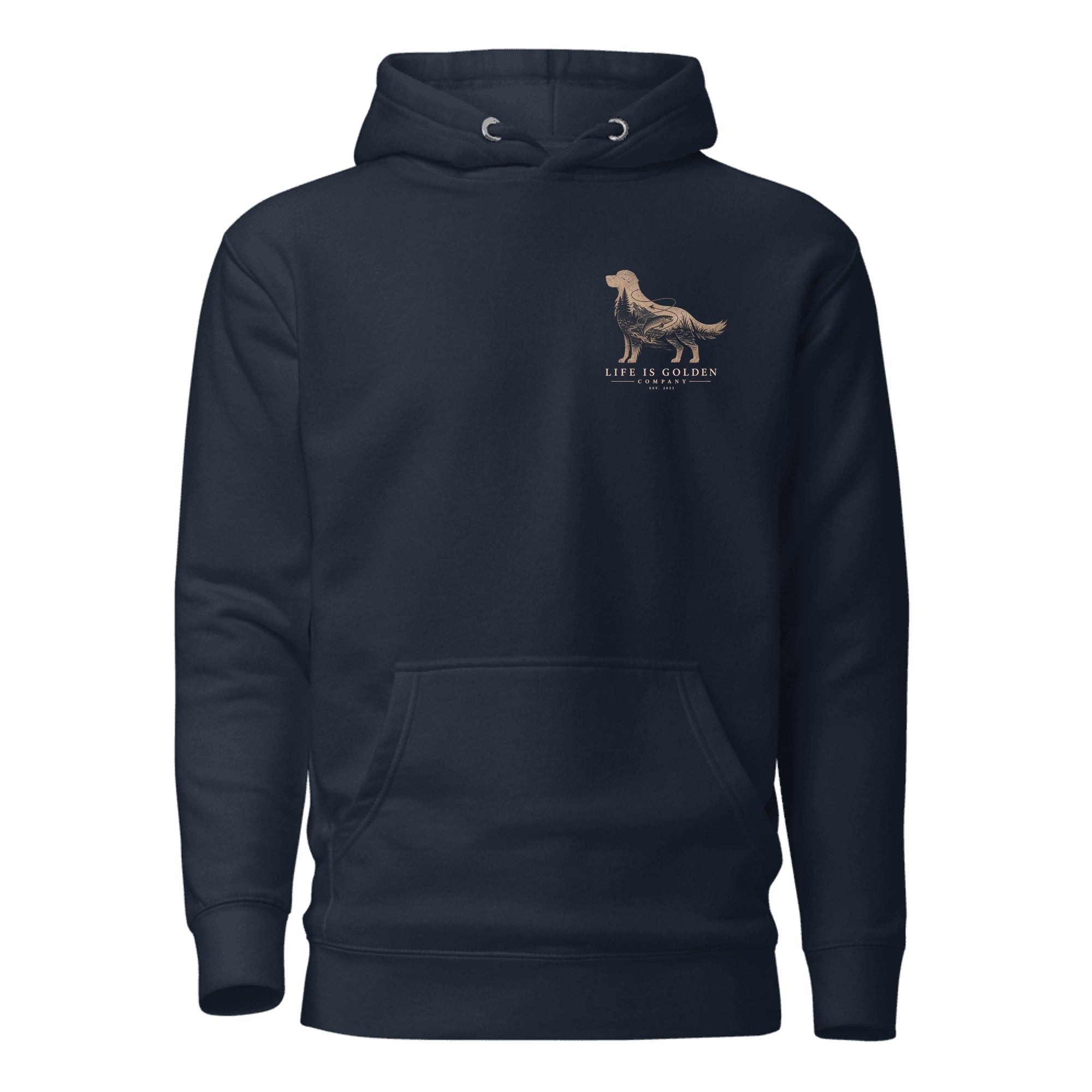 The Riverbend Golden Hoodie — Navy Blazer (front)