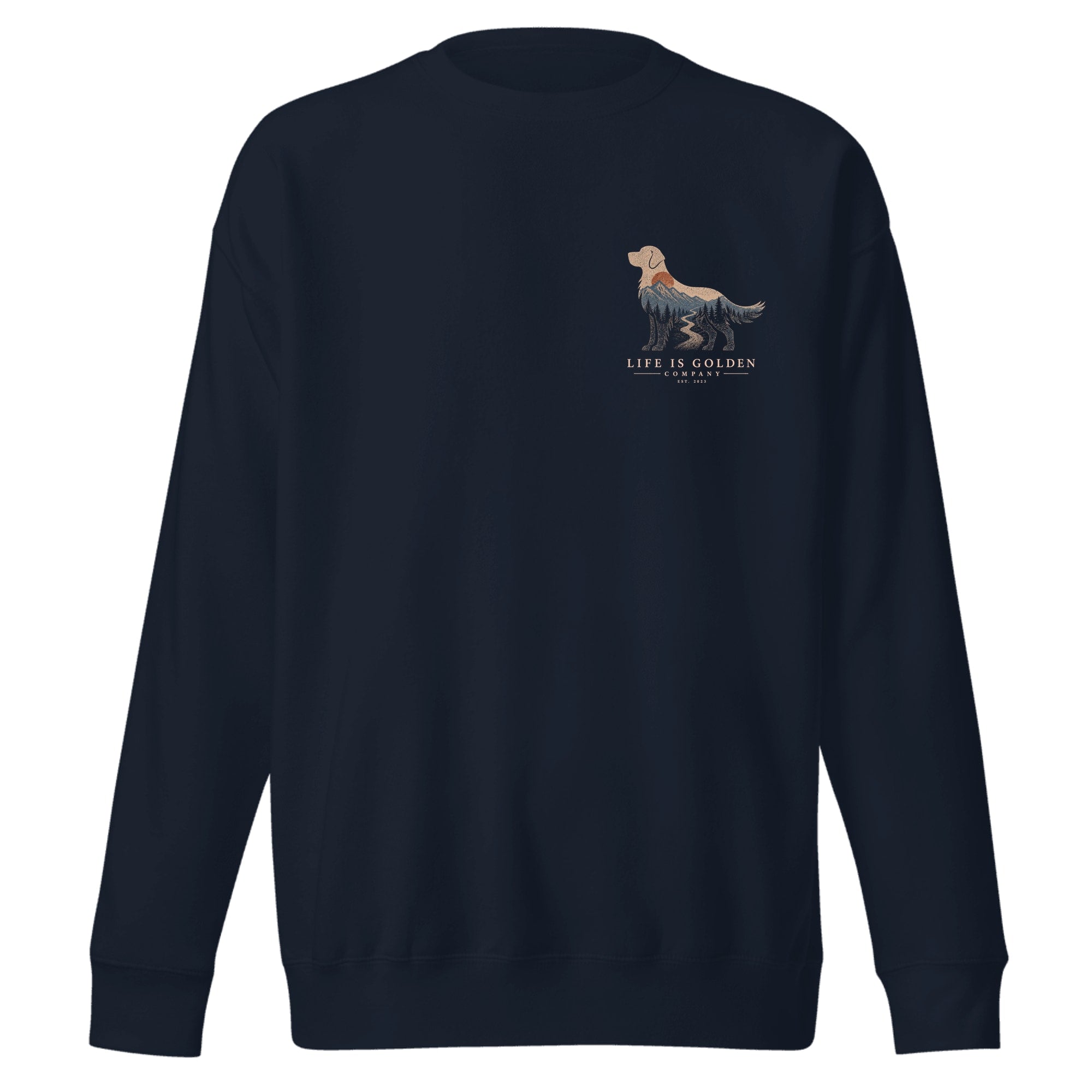 The High Country Golden Crewneck — Navy Blazer (front)