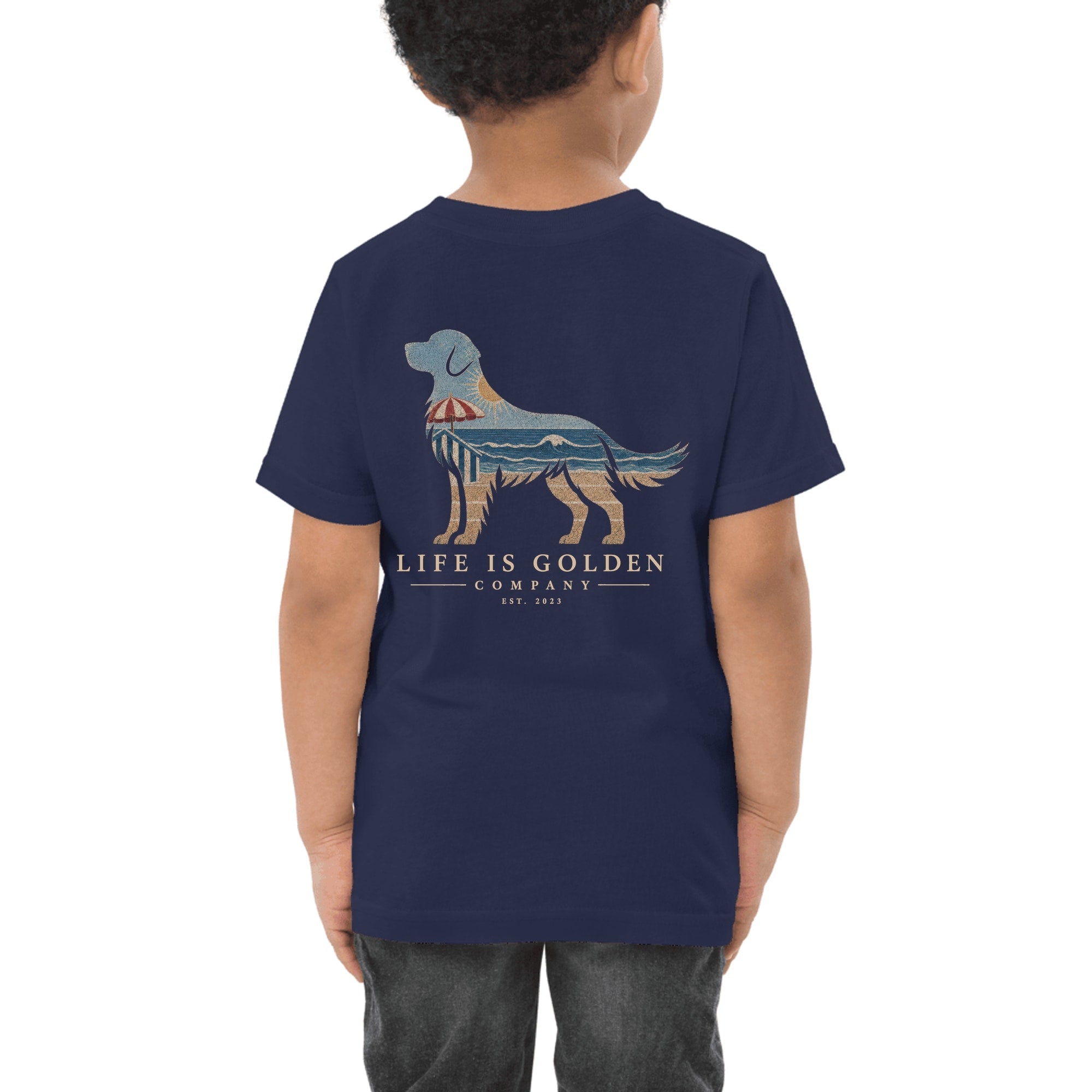 The Beach Day Golden Toddler Tee — Navy