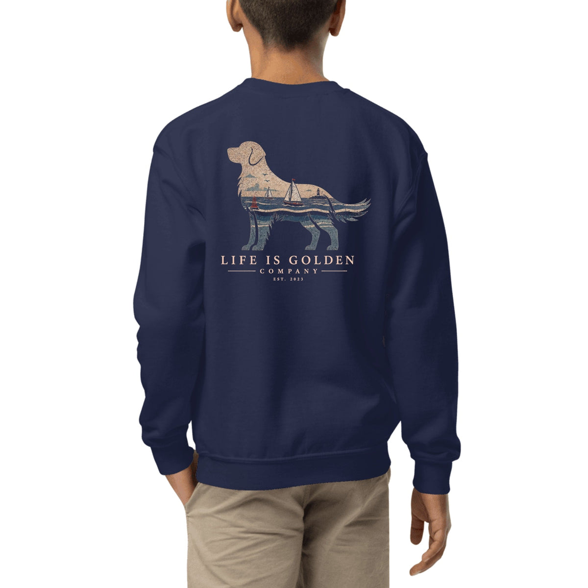 The Harborside Golden Youth Crewneck — Navy