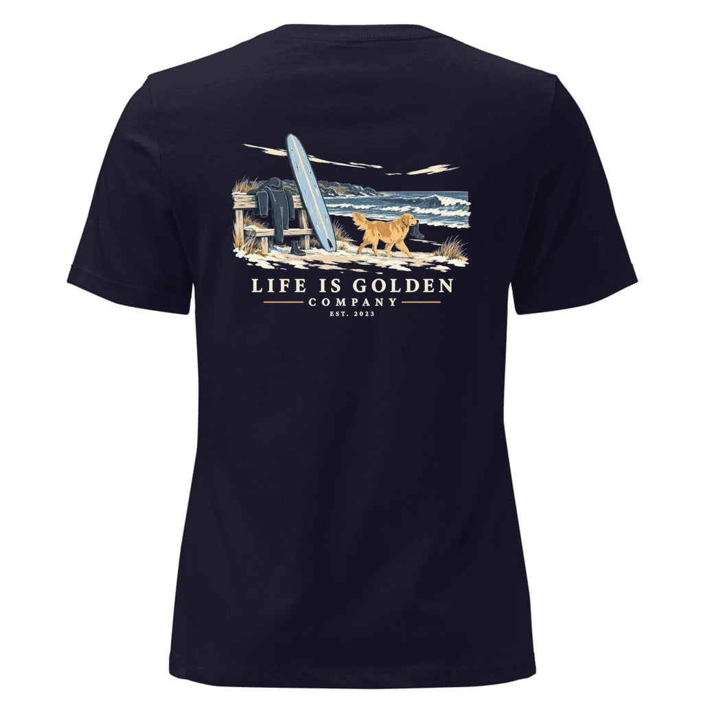 Winter Surf Check Women's Relaxed Tee — Navy