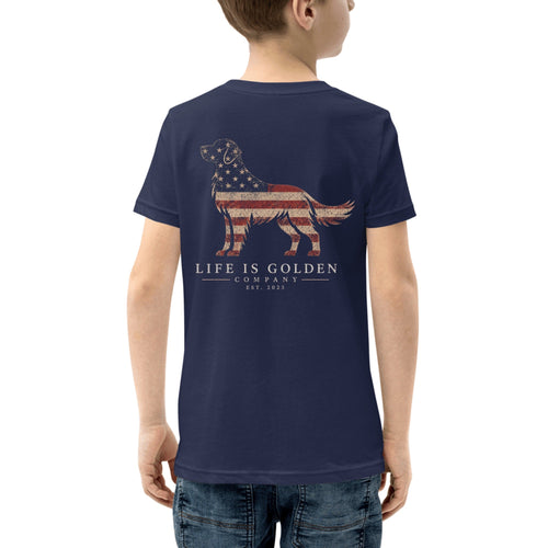 Stars & Stripes Golden Retriever Youth Tee — Navy