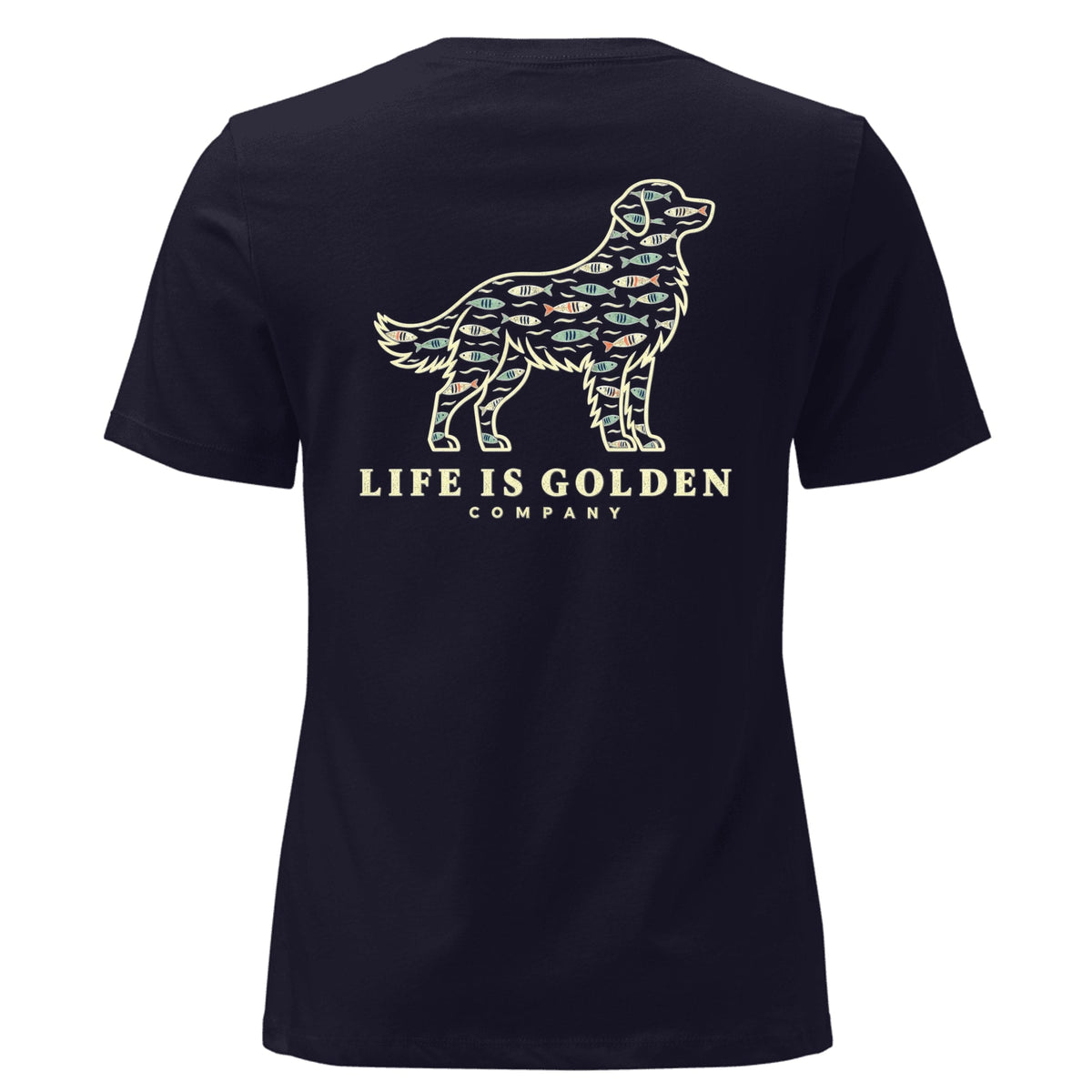 Fish Pattern Golden Women's Relaxed Tee — Navy