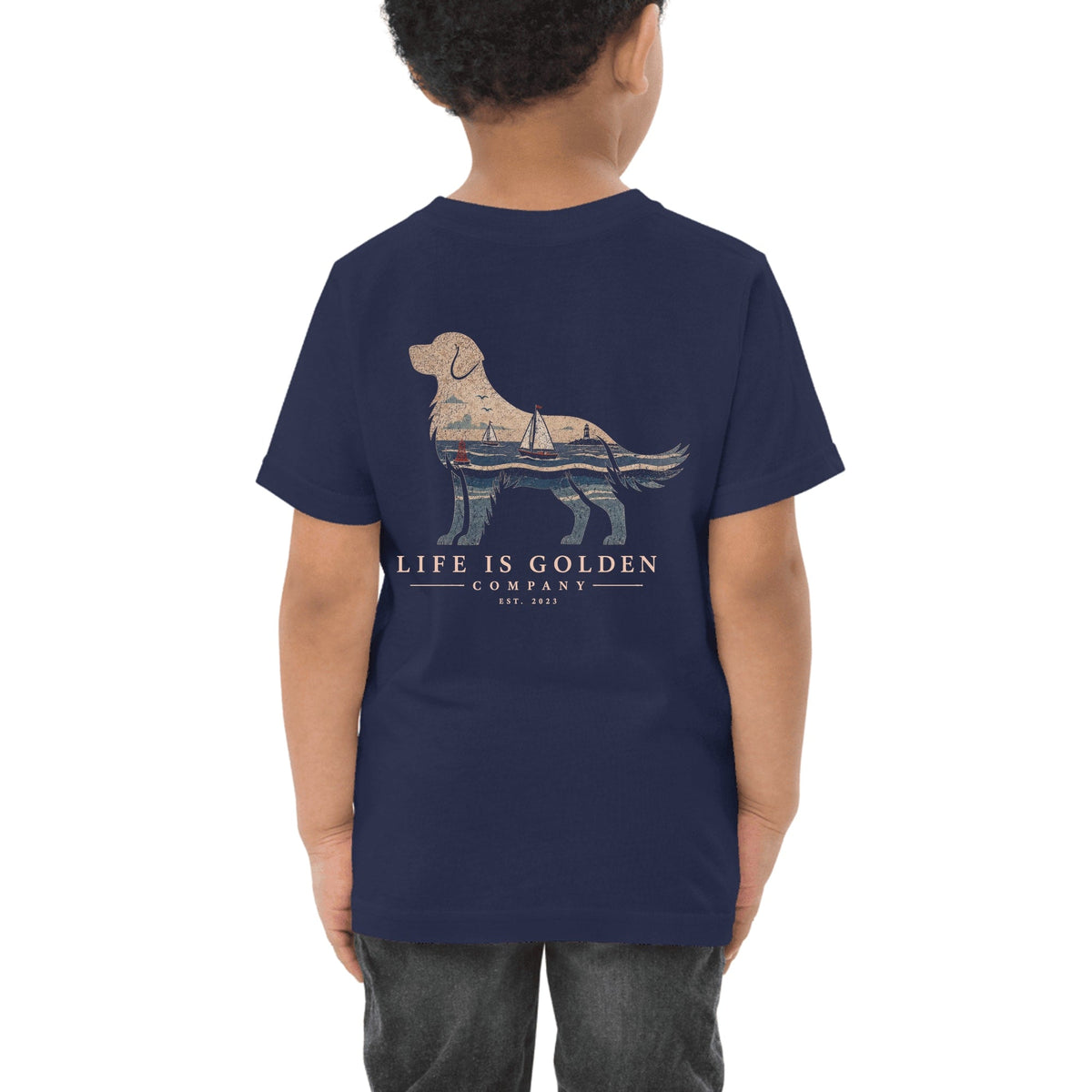The Harborside Golden Toddler Tee — Navy