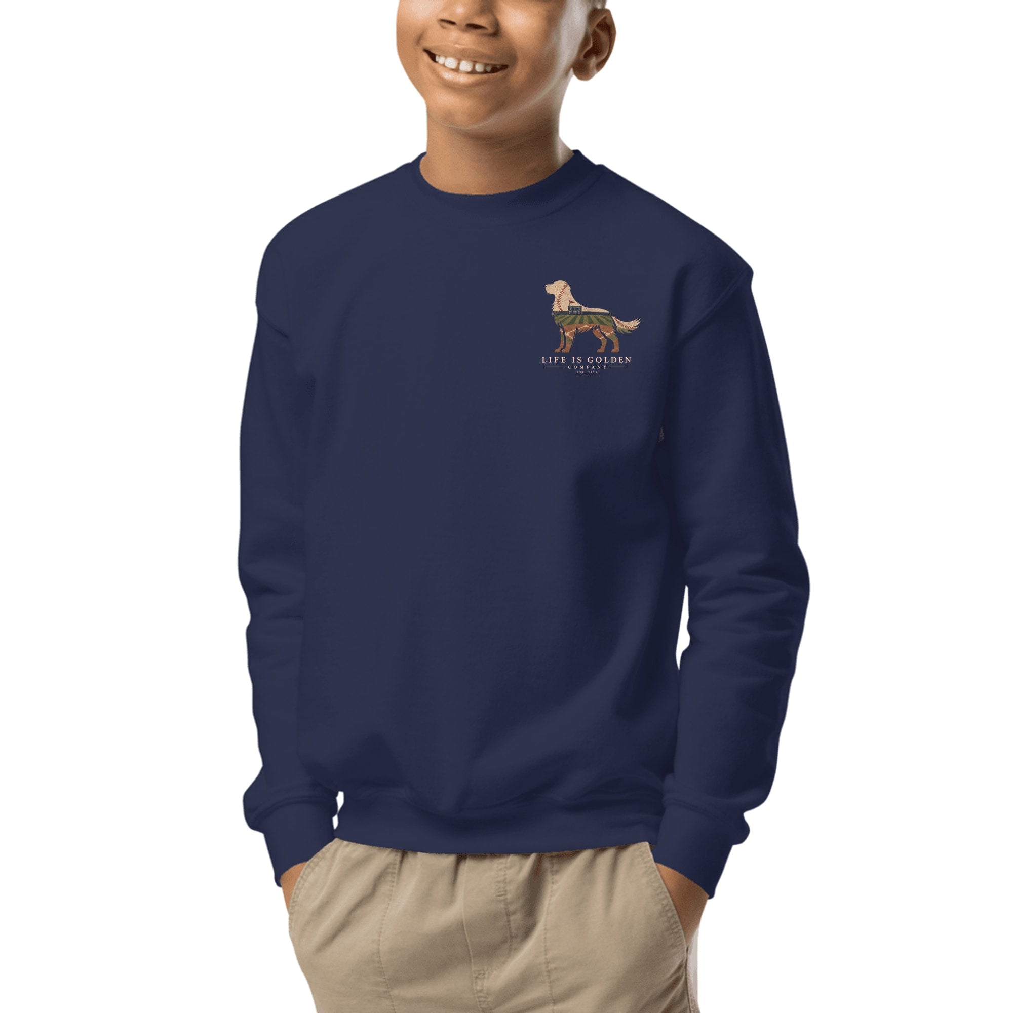 The Home Team Golden Youth Crewneck — Navy (front)