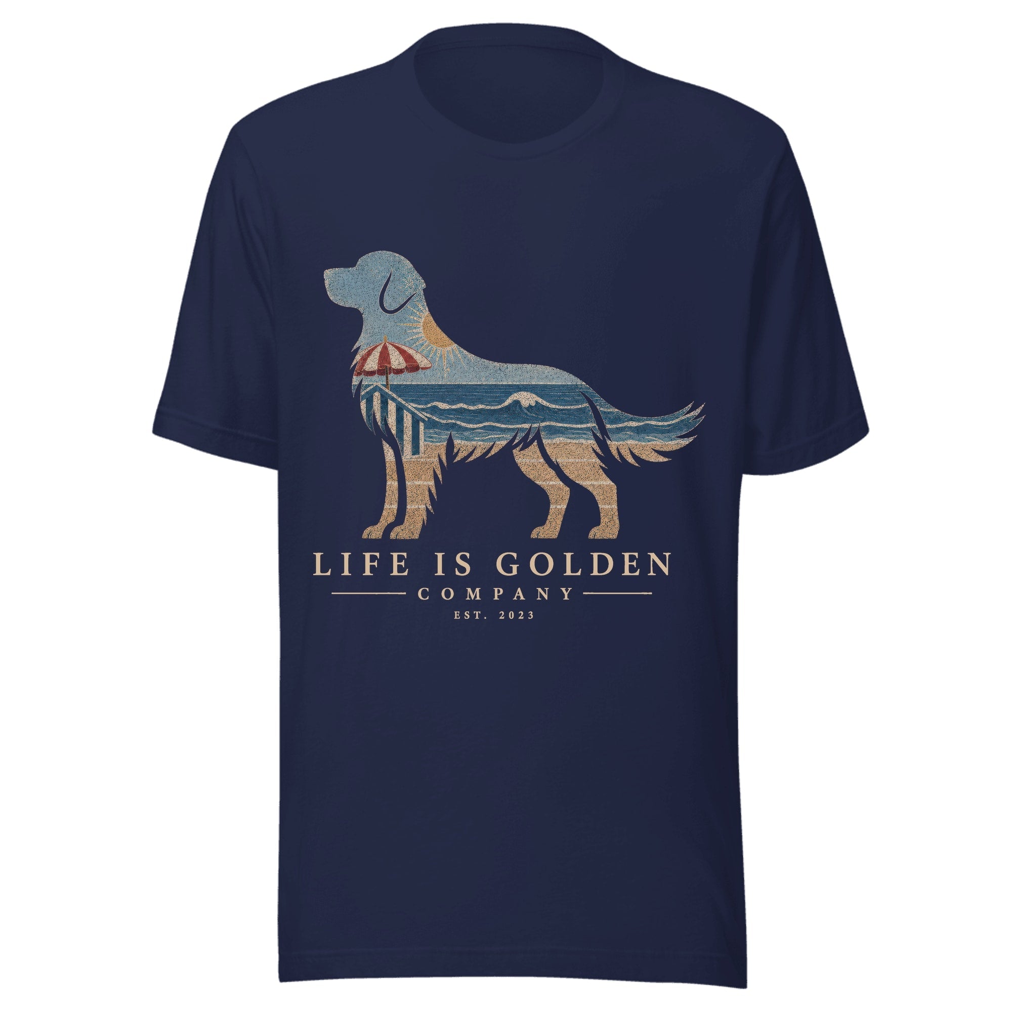 The Beach Day Golden Tee — Front Print — Navy