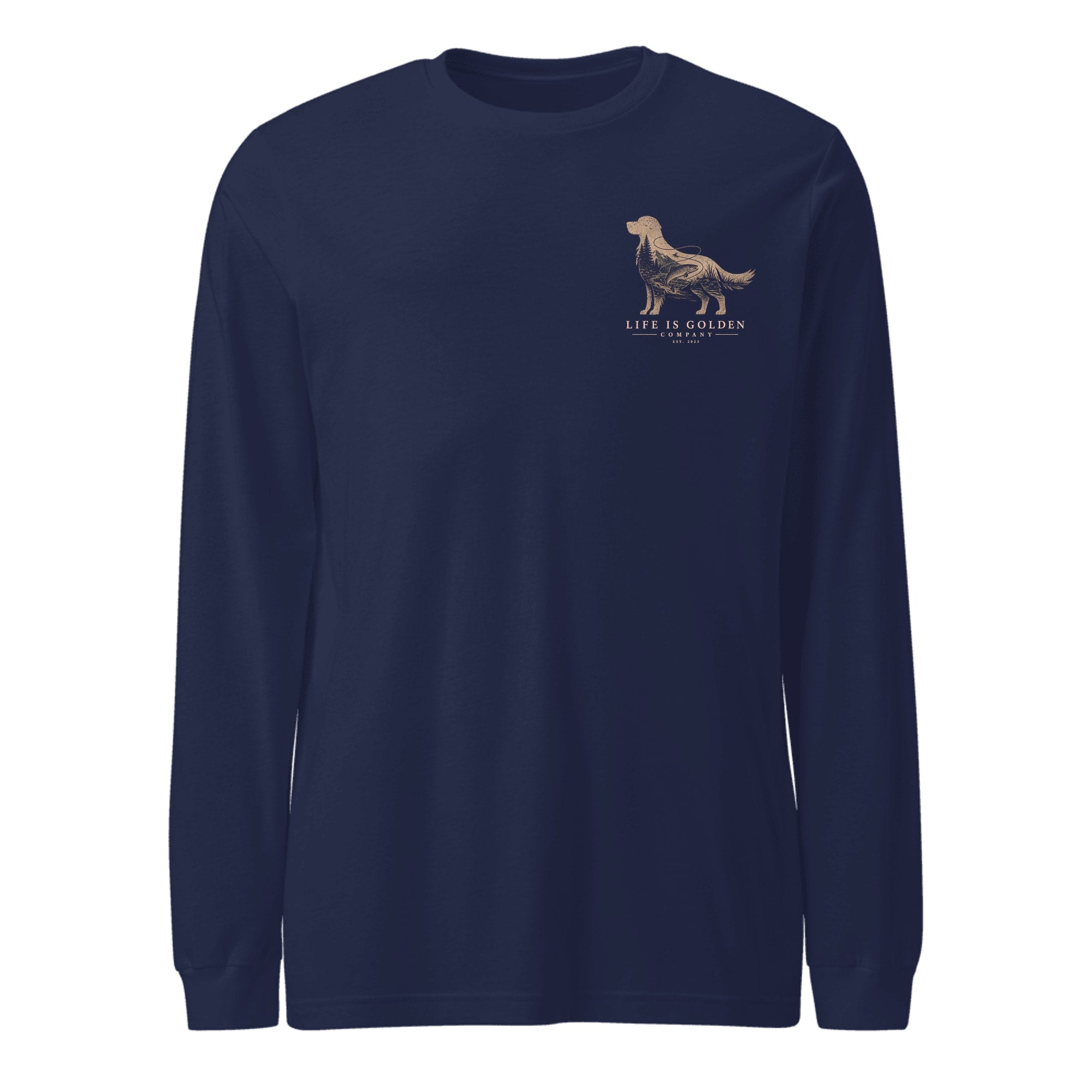 The Riverbend Golden Long Sleeve — Navy (front)