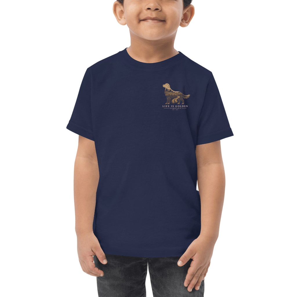 The Homestead Golden Toddler Tee — Navy (front)