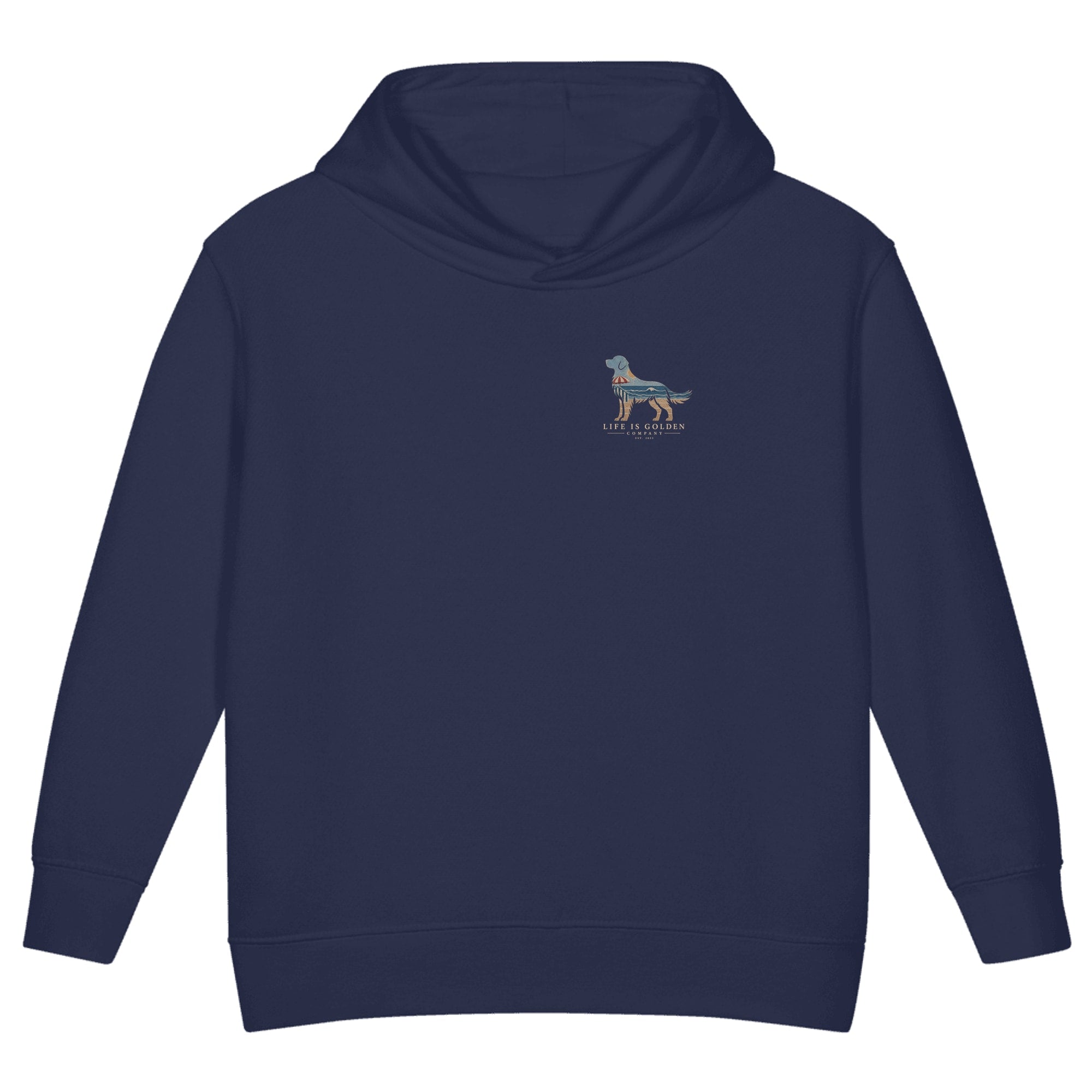 The Beach Day Golden II Toddler Hoodie — Navy (front)