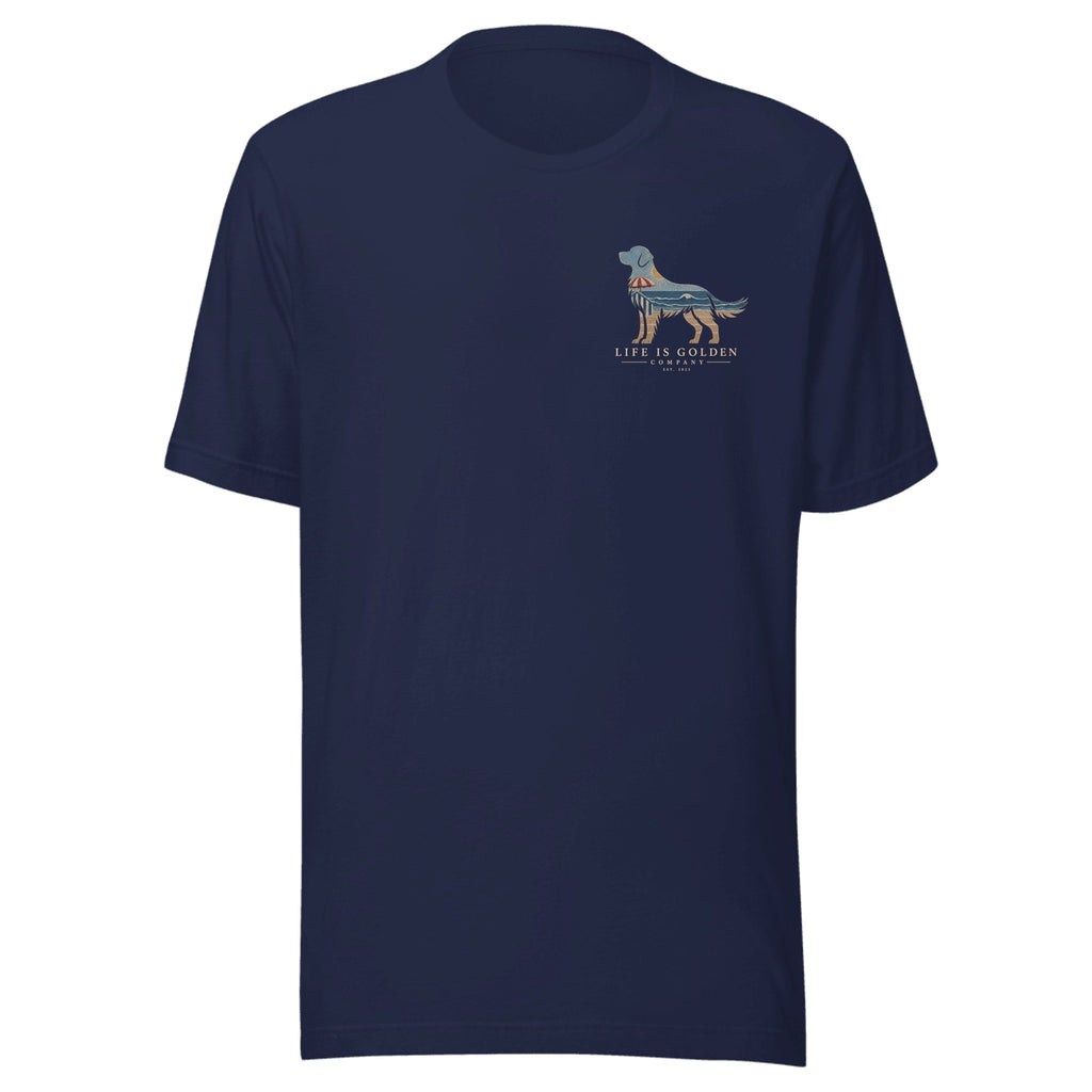 The Beach Day Golden Tee — Navy (front)