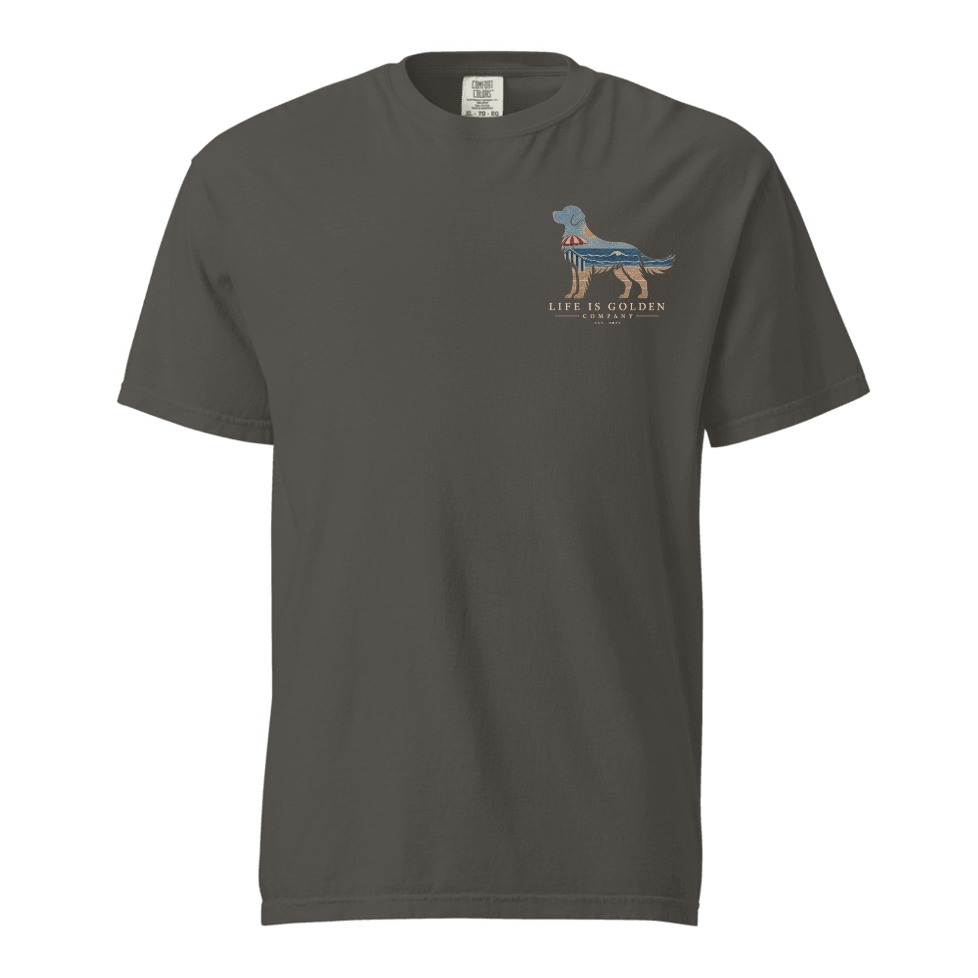 The Beach Day Golden Tee — Heavyweight Tee — Pepper (front)