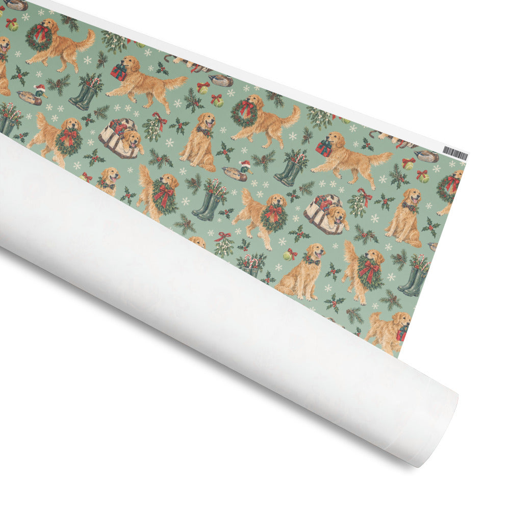 Retrieving Christmas Wrapping Paper — rolled, printed side out