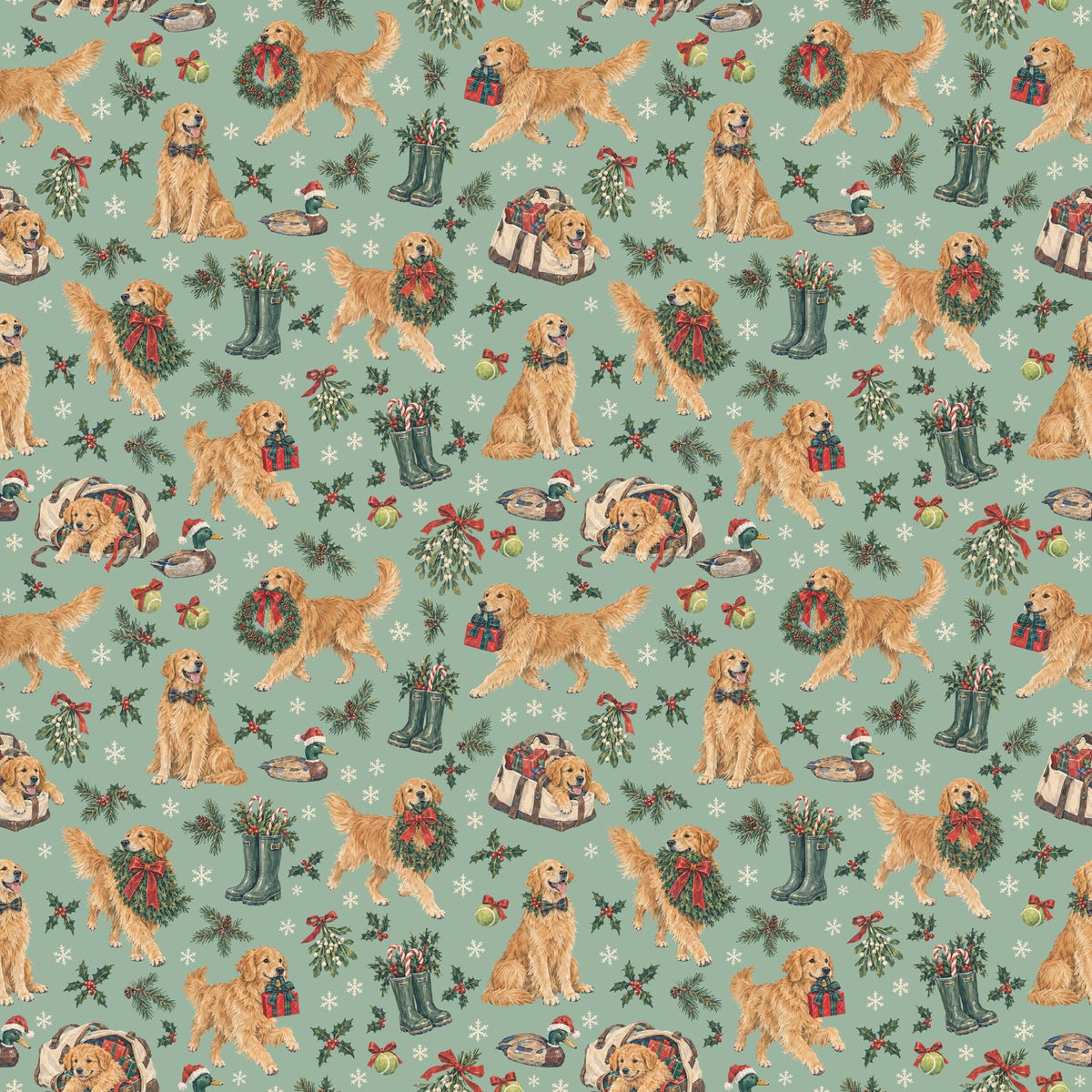 Retrieving Christmas Wrapping Paper — the print, a 24 in square