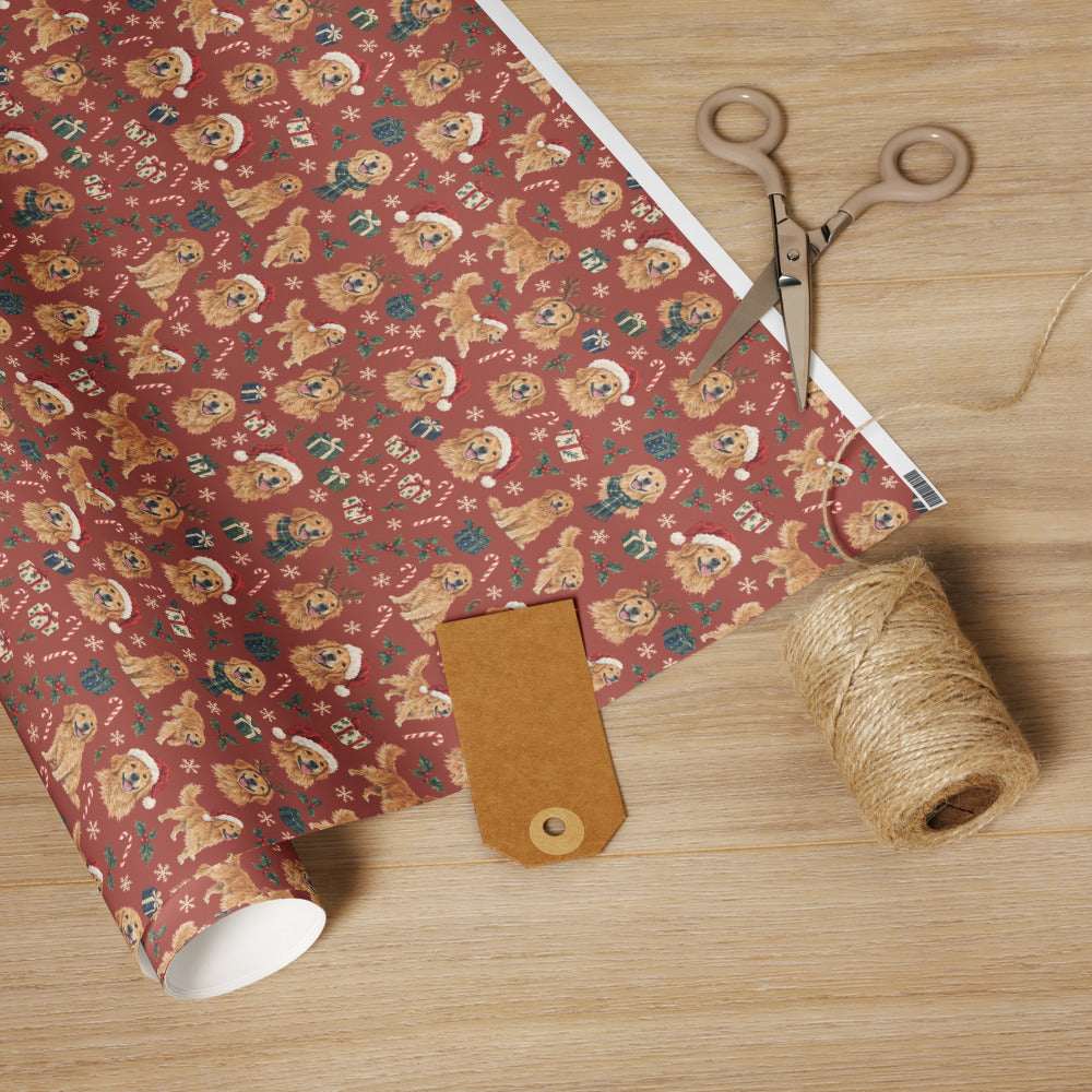 Santa Paws Wrapping Paper — the roll with scissors and twine