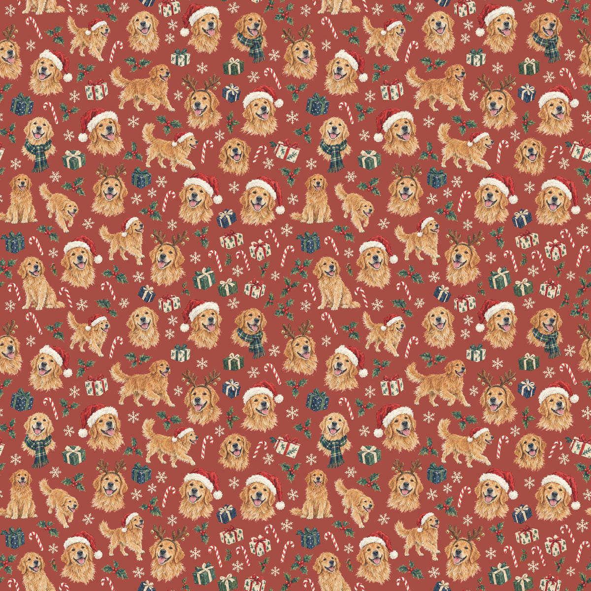 Santa Paws Wrapping Paper — the print, a 24 in square